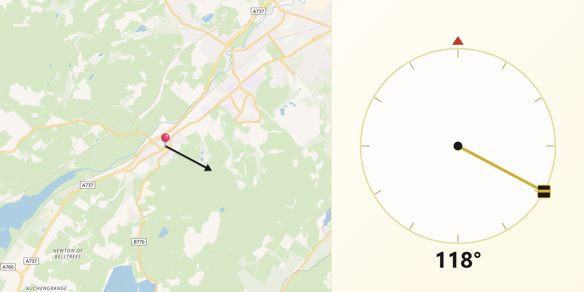 Qibla Direction from Howwood