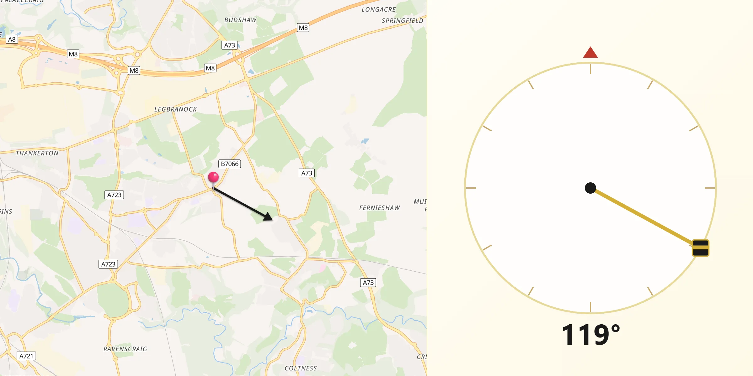 Qibla Direction from Newarthill