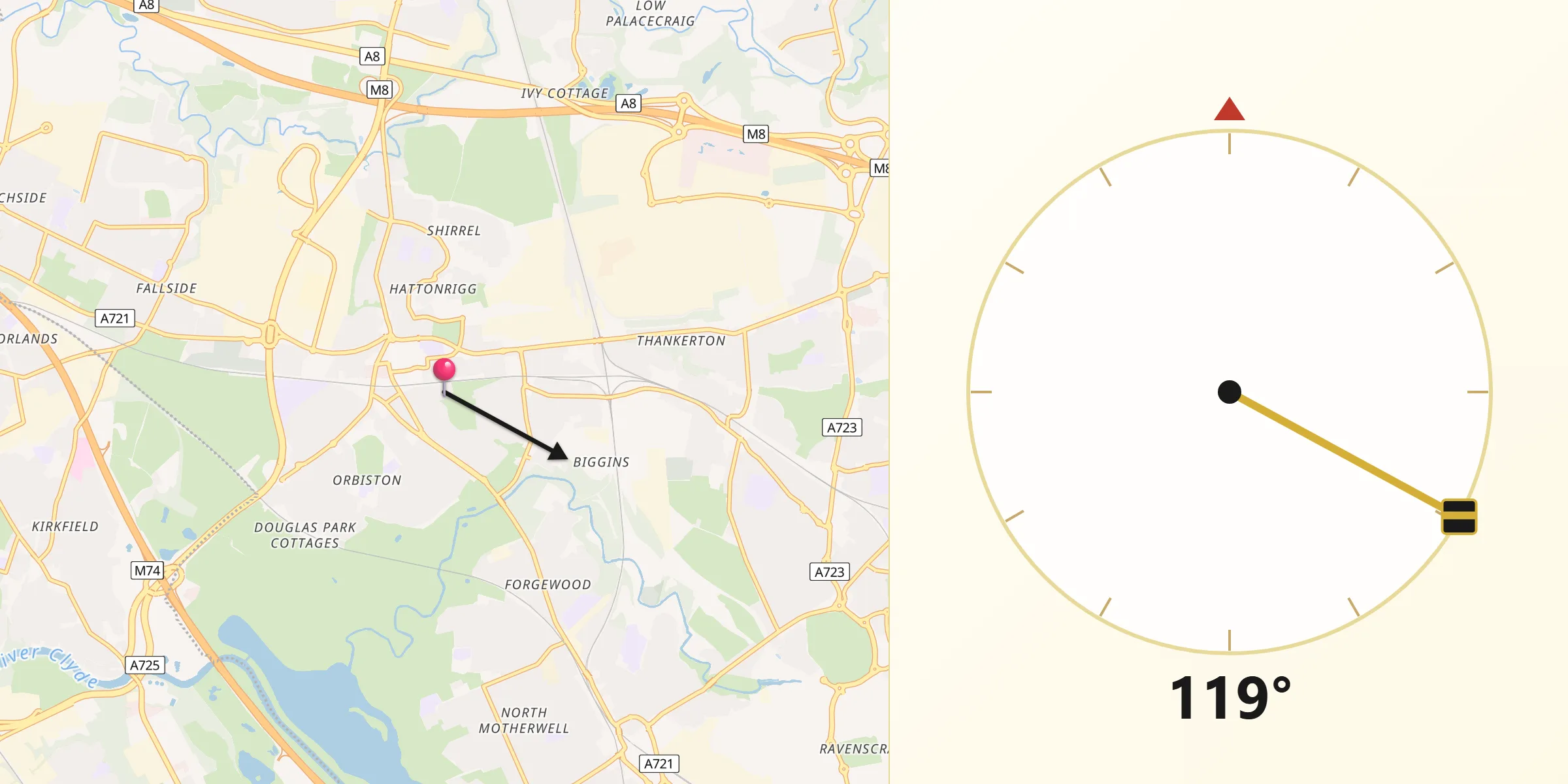 Qibla Direction from Bellshill