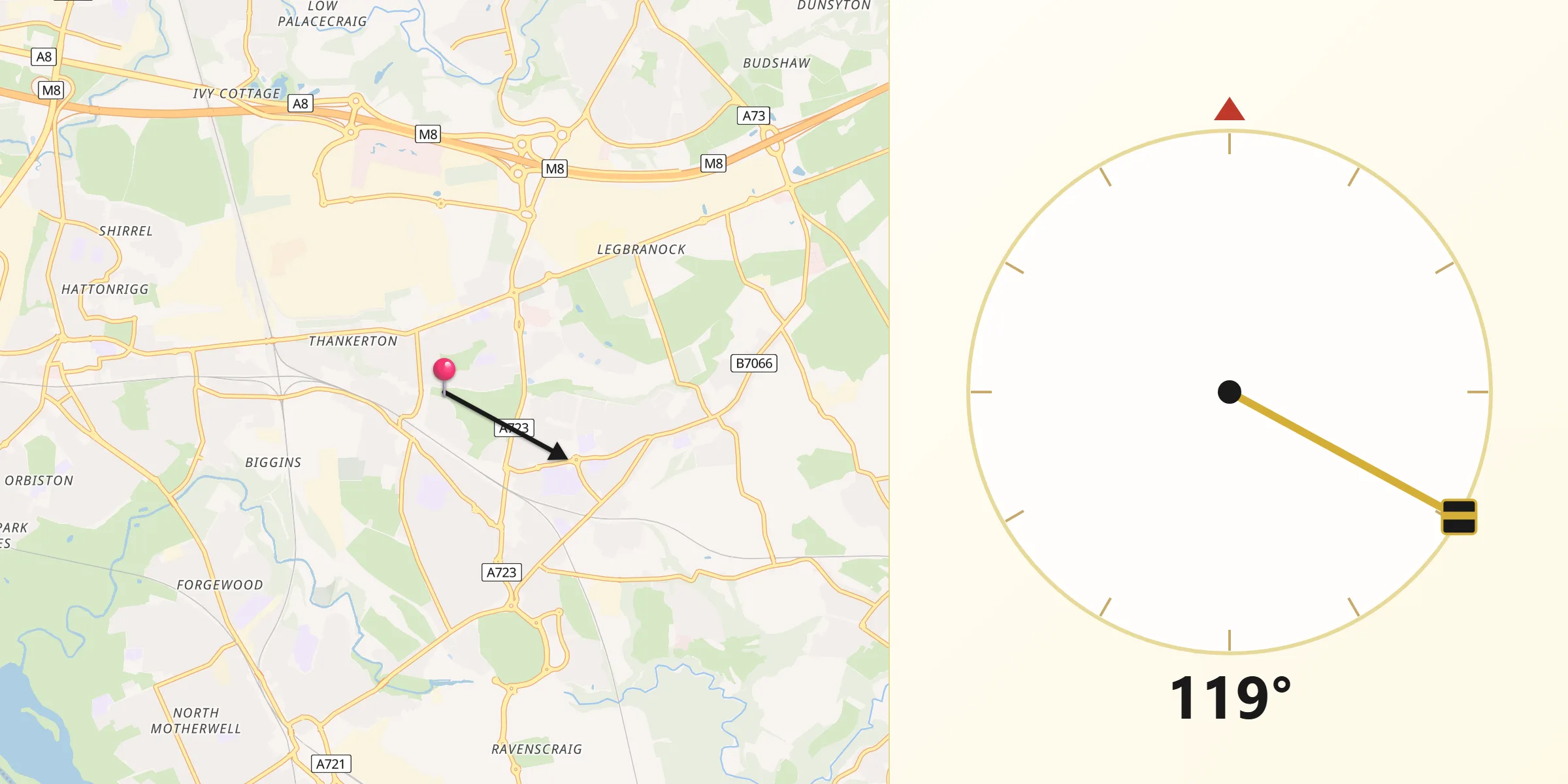 Qibla Direction from New Stevenston