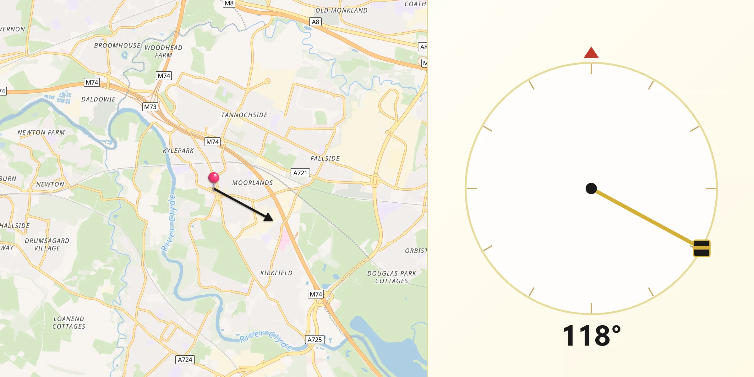 Qibla Direction from Uddingston