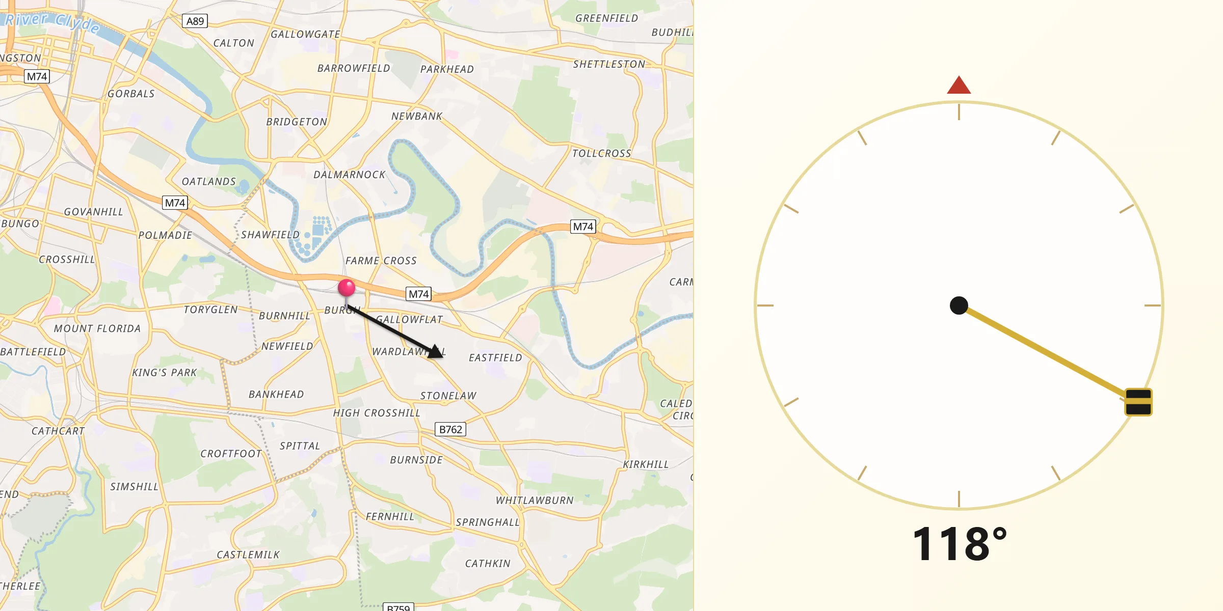 Qibla Direction from Rutherglen