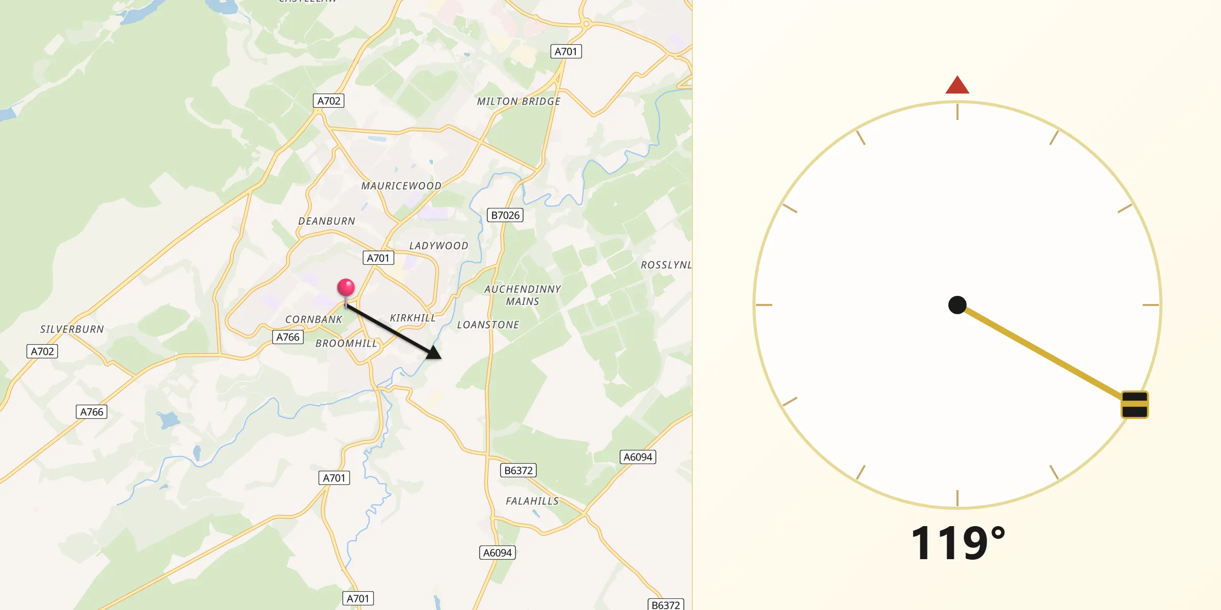 Qibla Direction from Penicuik