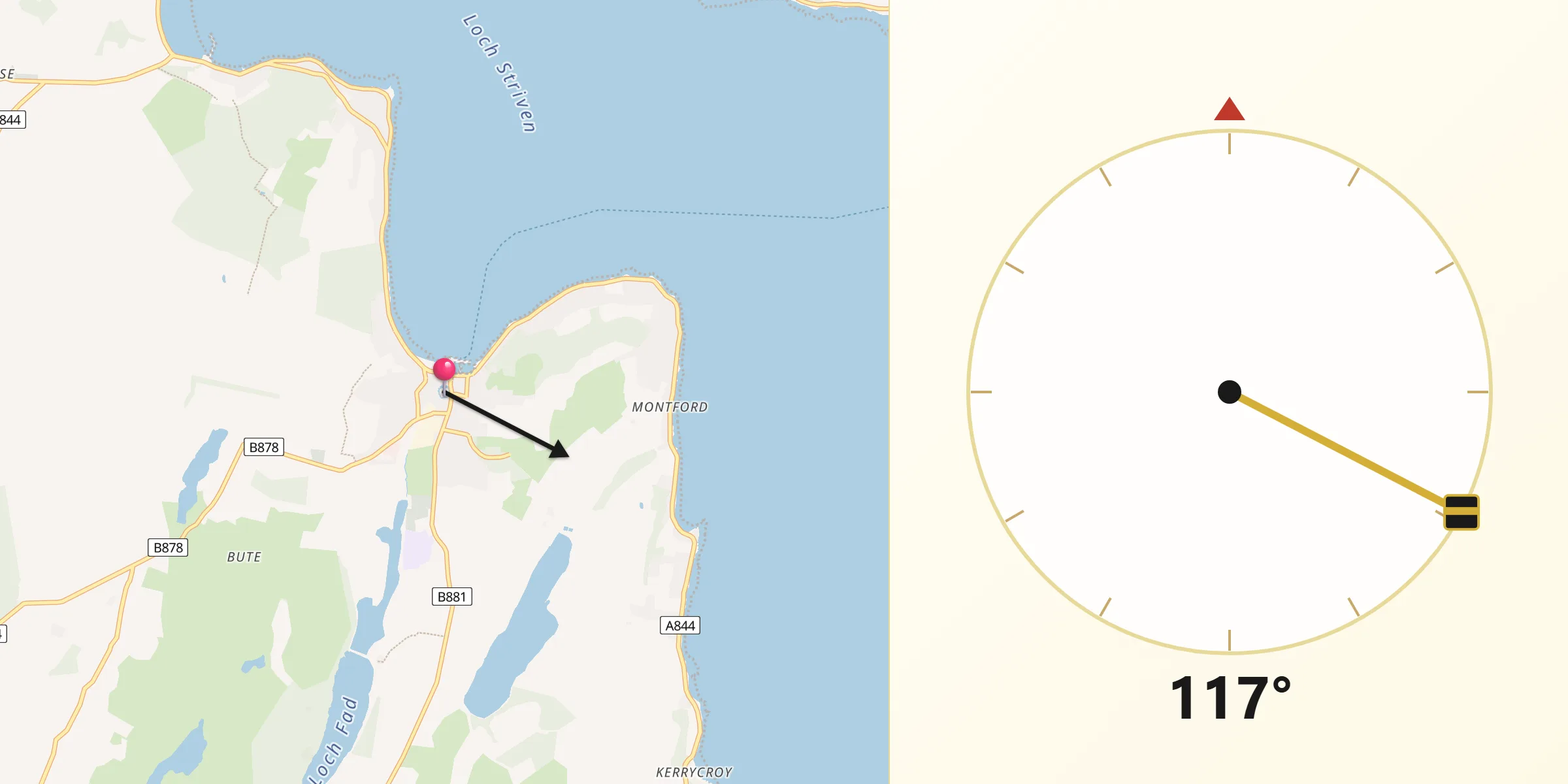 Qibla Direction from Rothesay