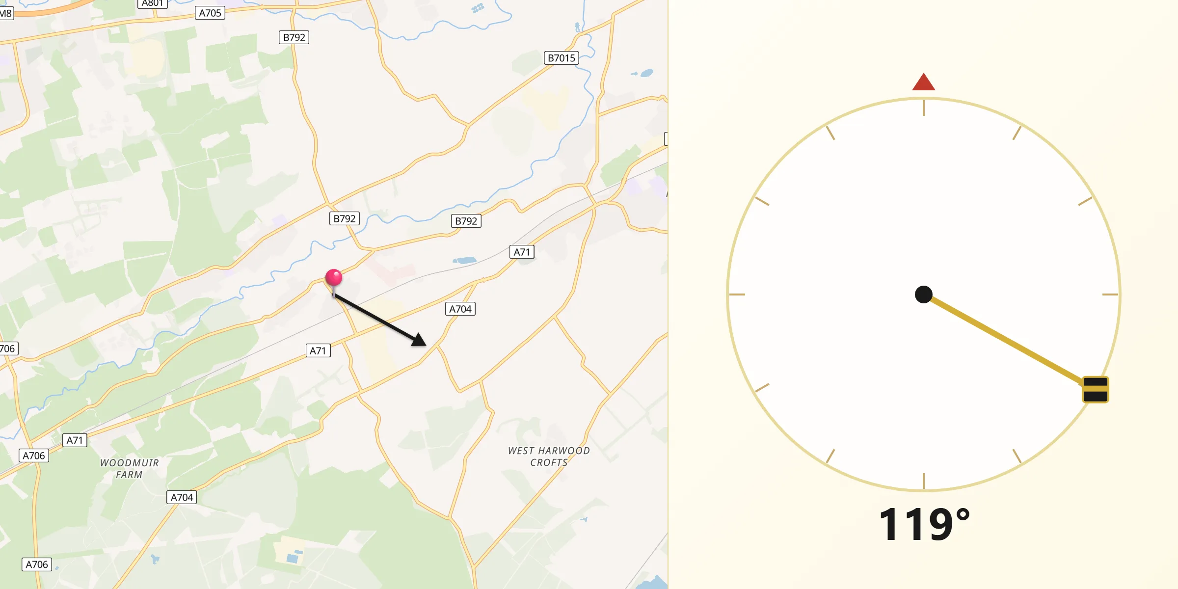 Qibla Direction from Addiebrownhill