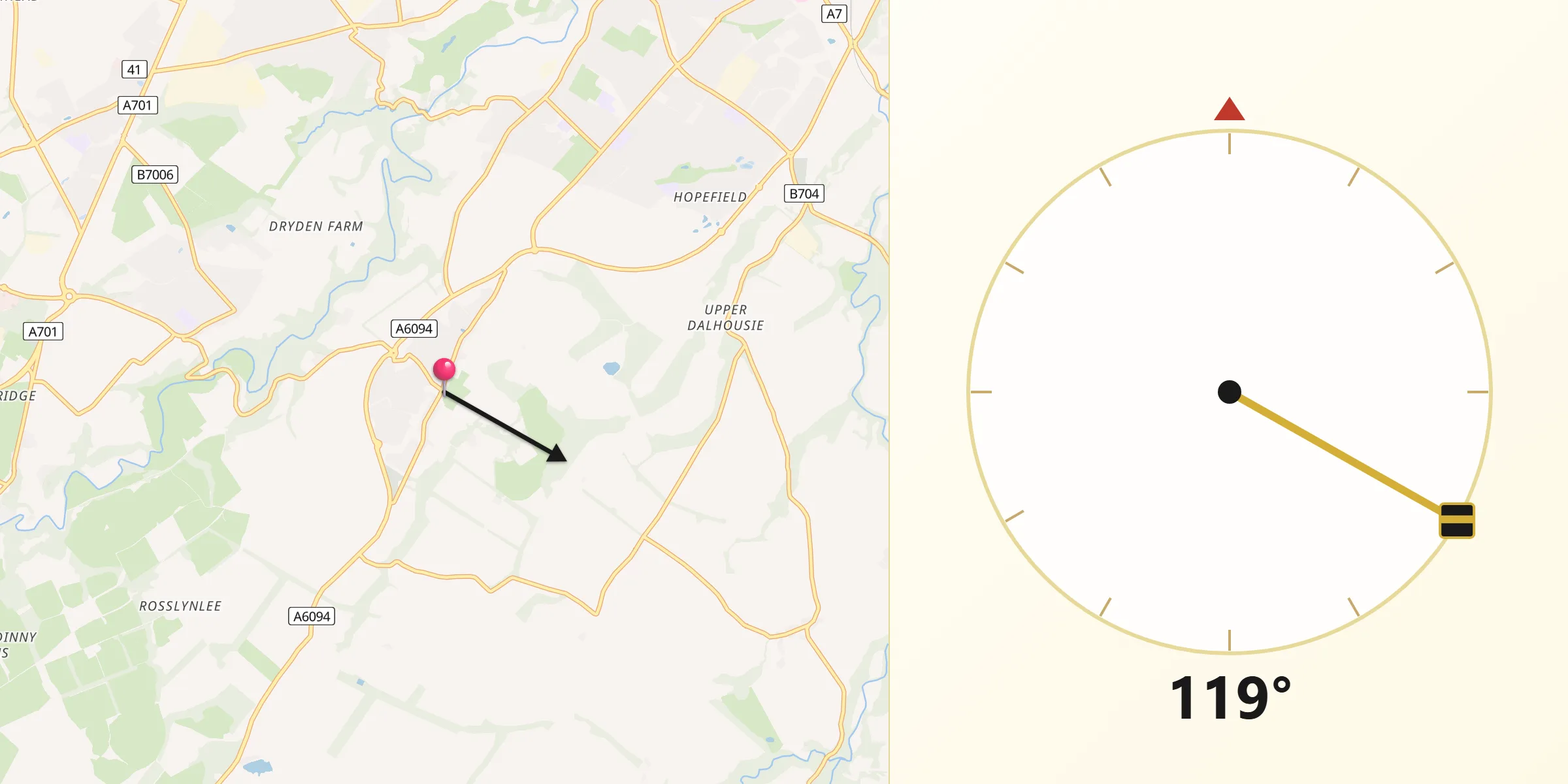 Qibla Direction from Rosewell