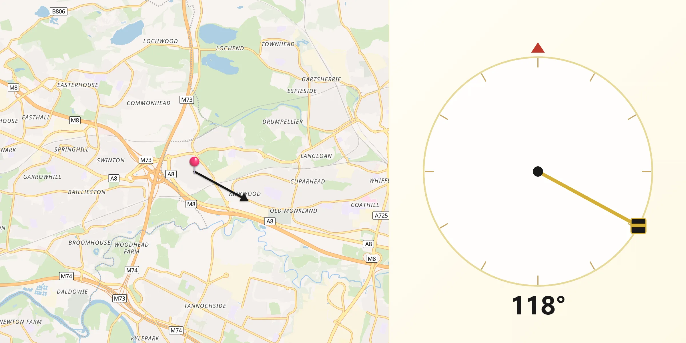 Qibla Direction from Bargeddie