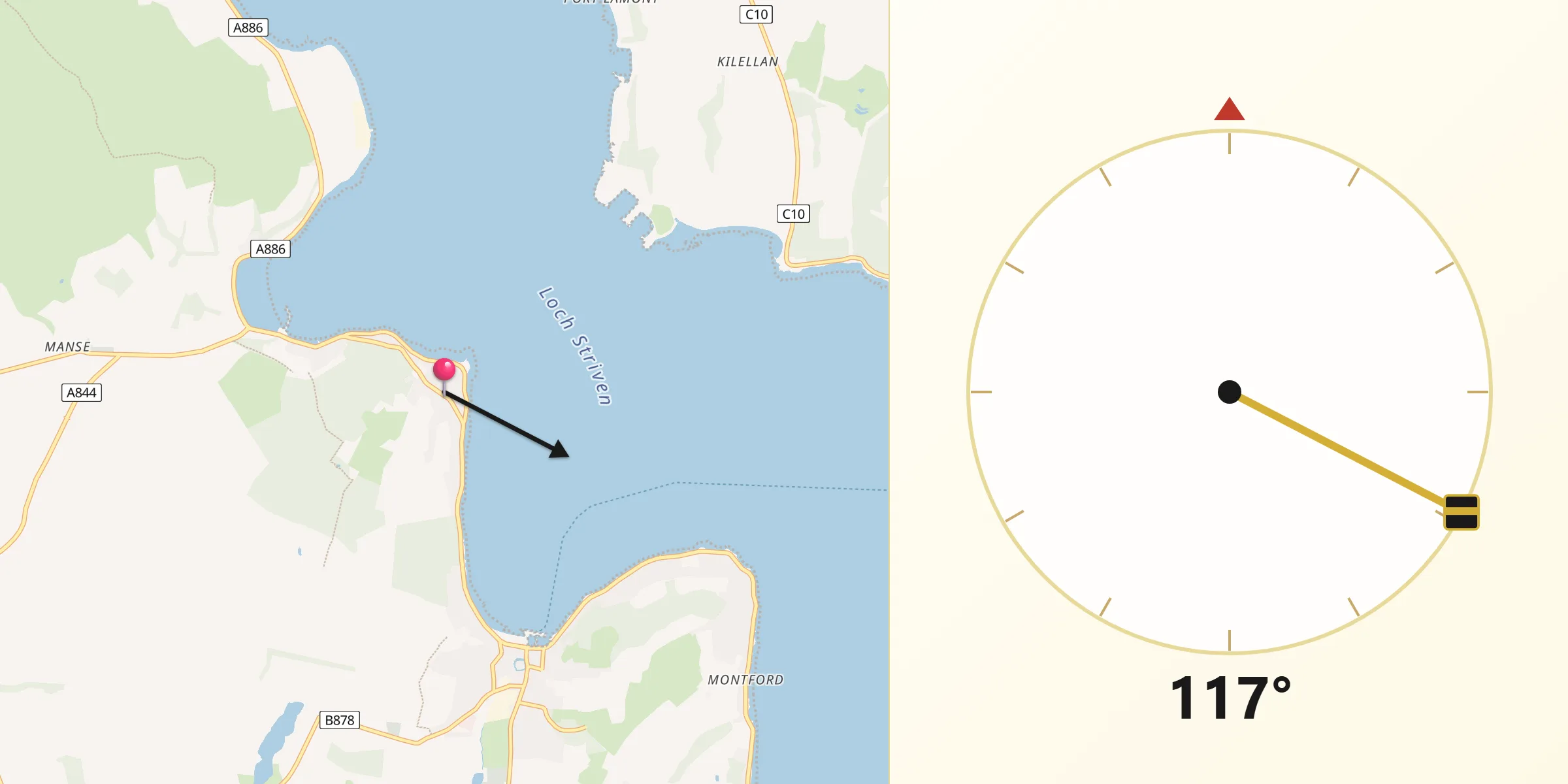 Qibla Direction from Port Bannatyne