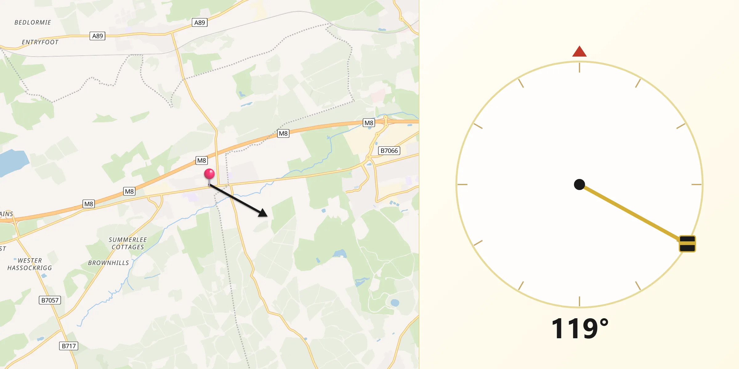 Qibla Direction from Harthill