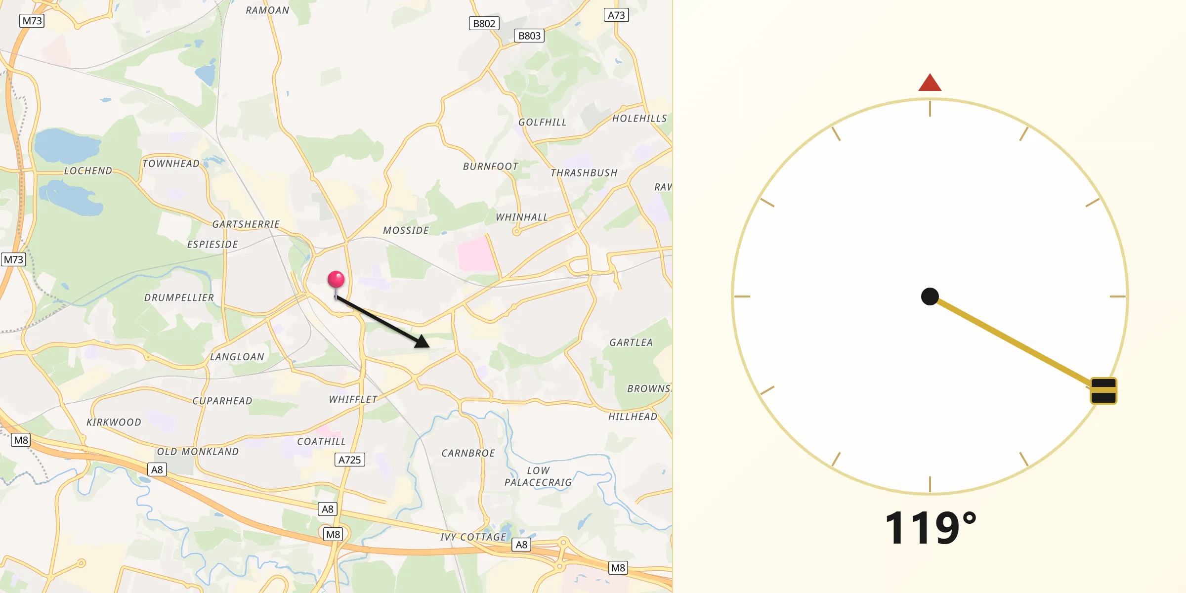 Qibla Direction from Coatbridge
