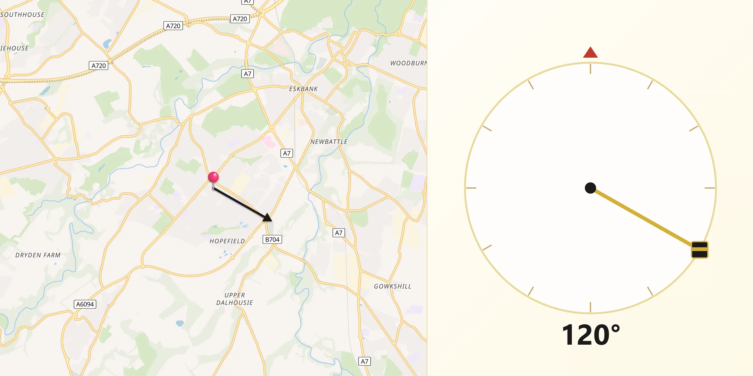 Qibla Direction from Bonnyrigg