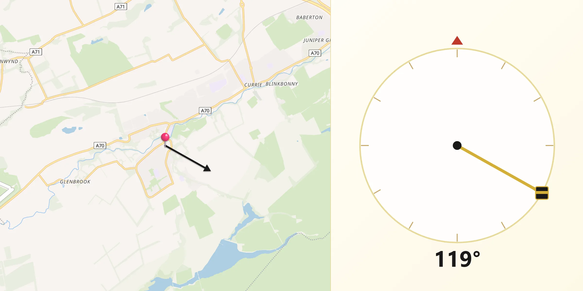 Qibla Direction from Balerno
