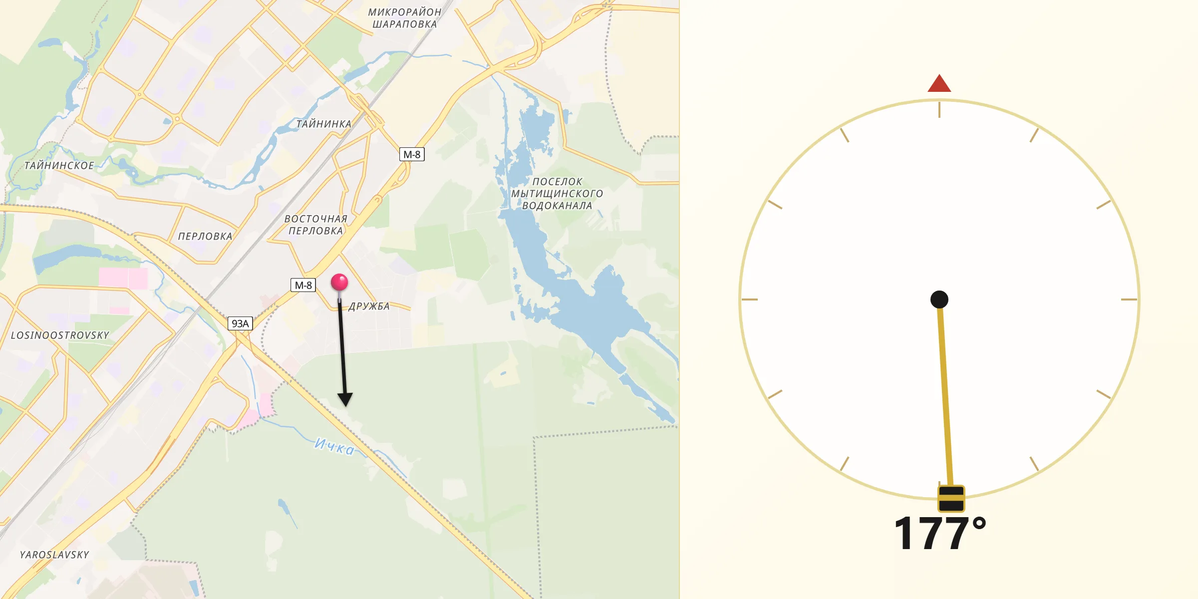 Направление Киблы из Дружба
