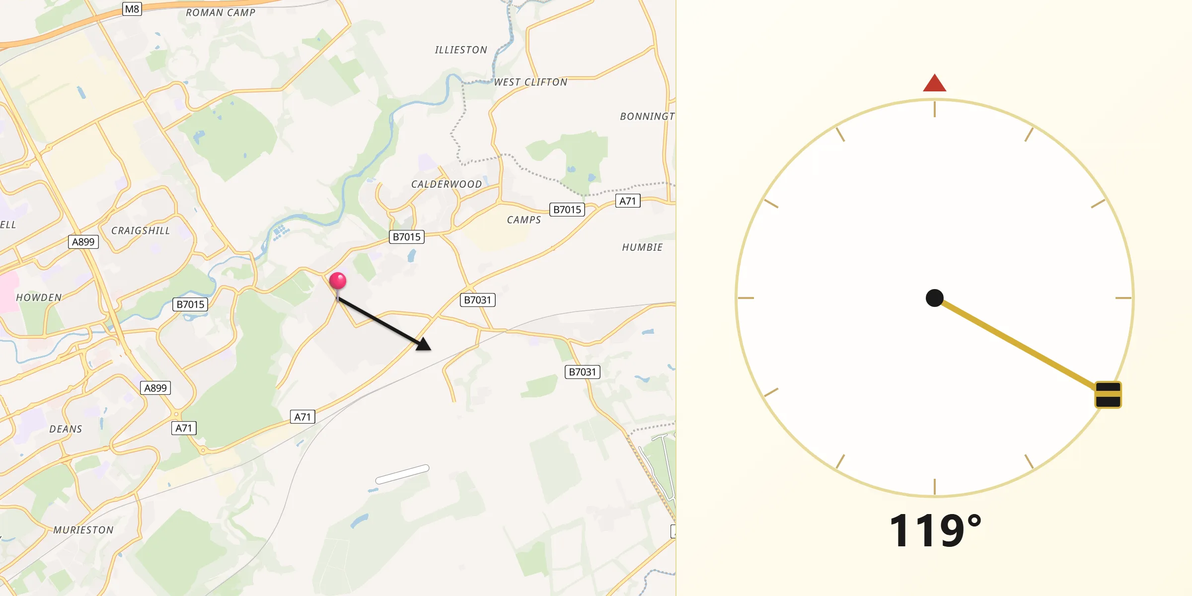 Qibla Direction from East Calder