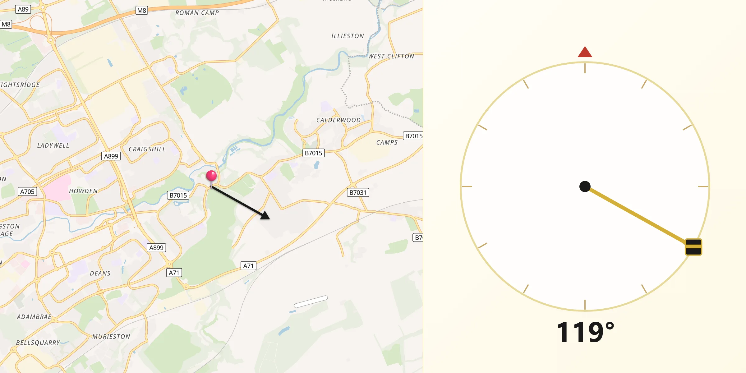 Qibla Direction from Mid Calder