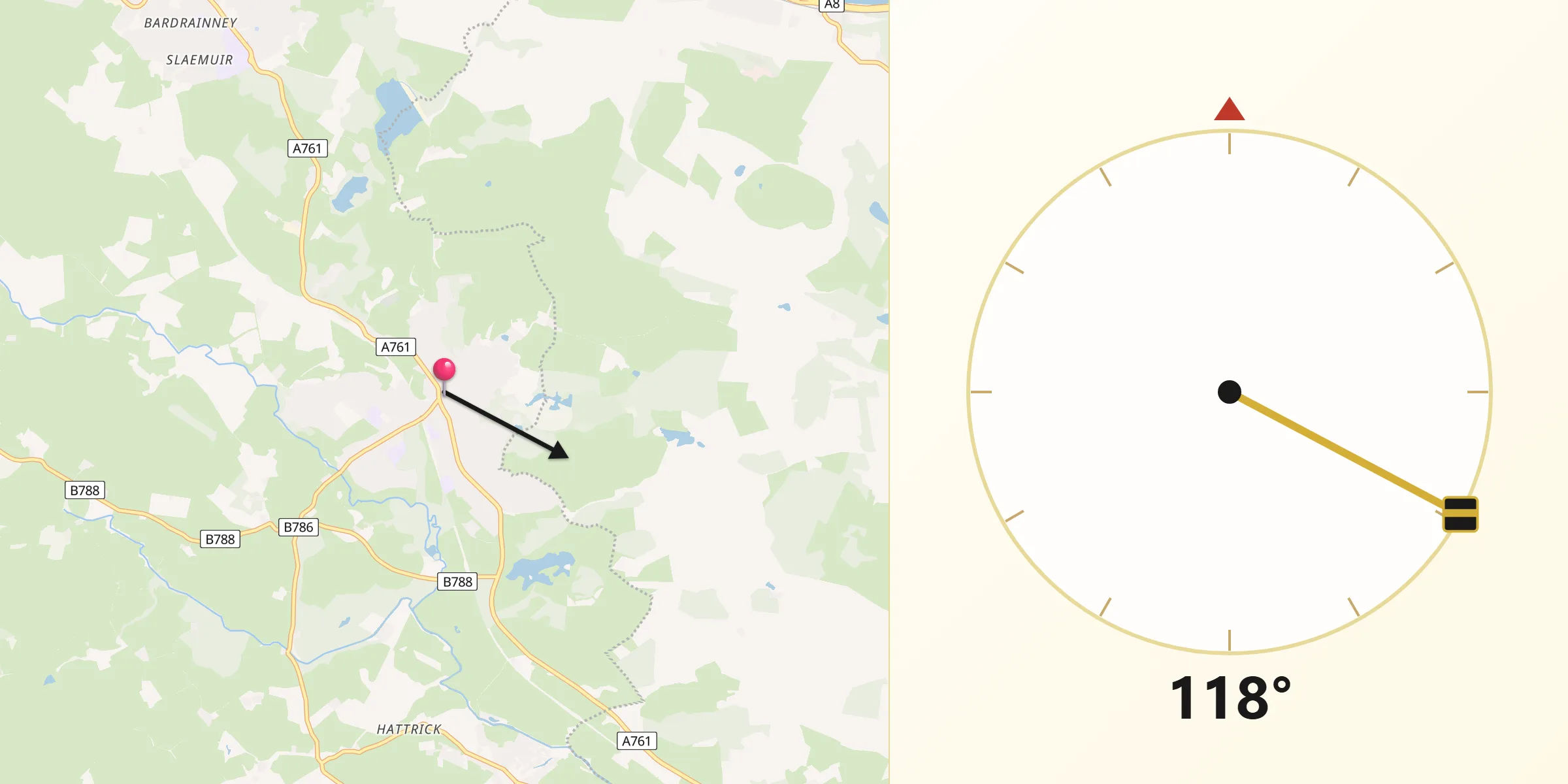 Qibla Direction from Kilmacolm