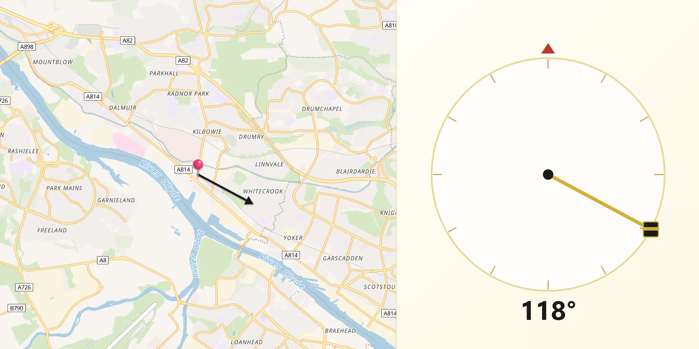 Qibla Direction from Clydebank