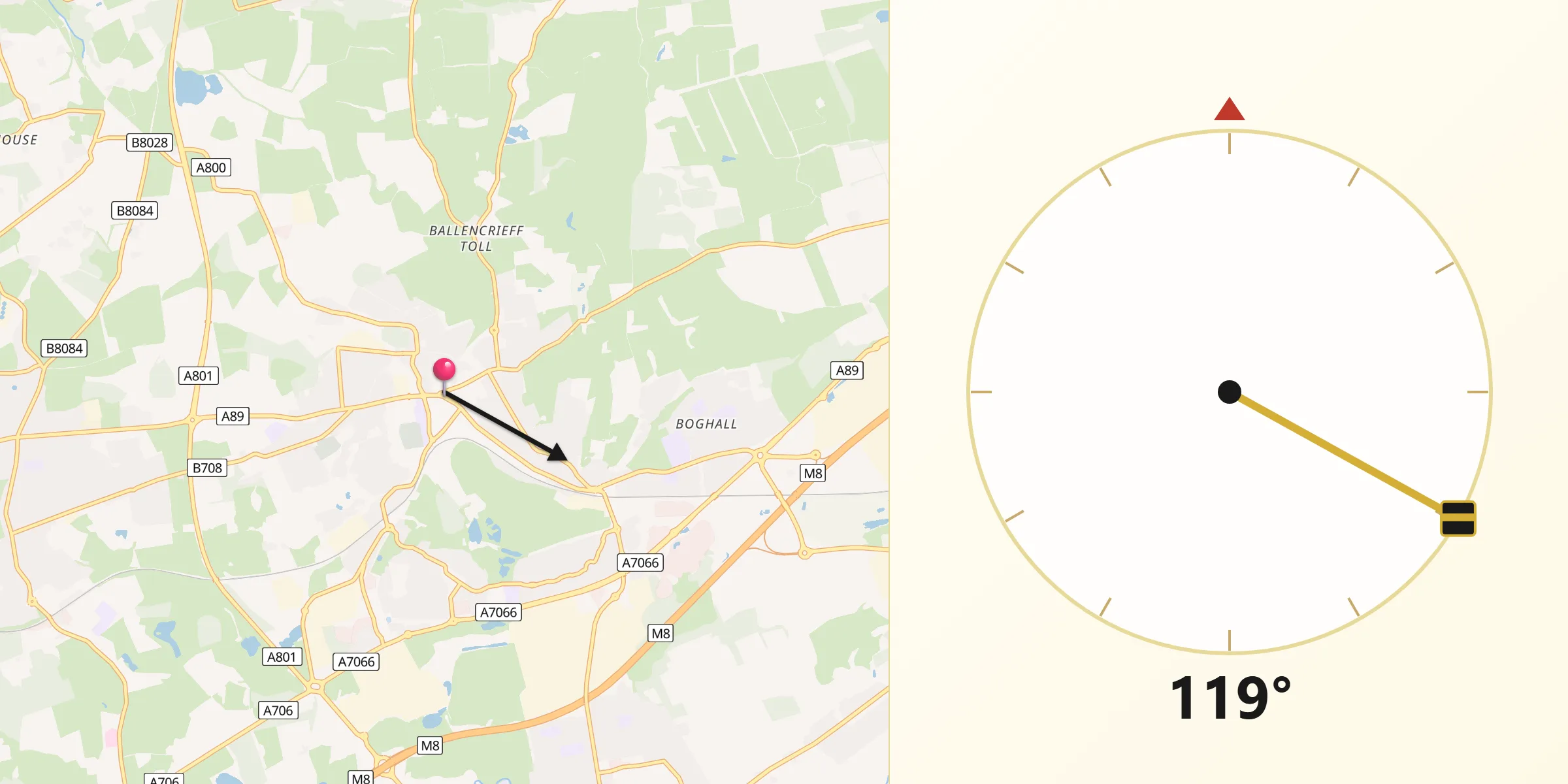 Qibla Direction from Bathgate