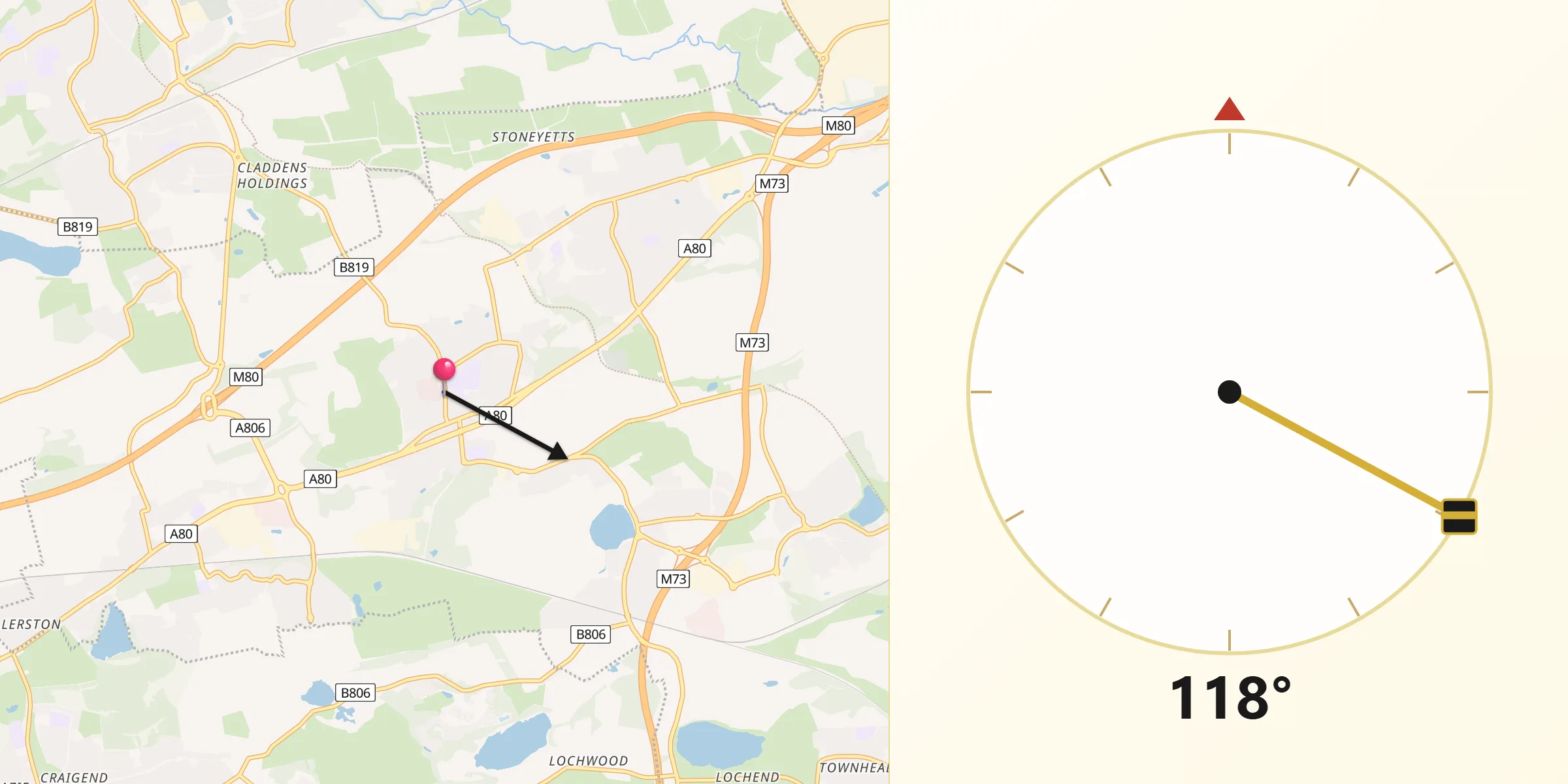 Qibla Direction from Chryston