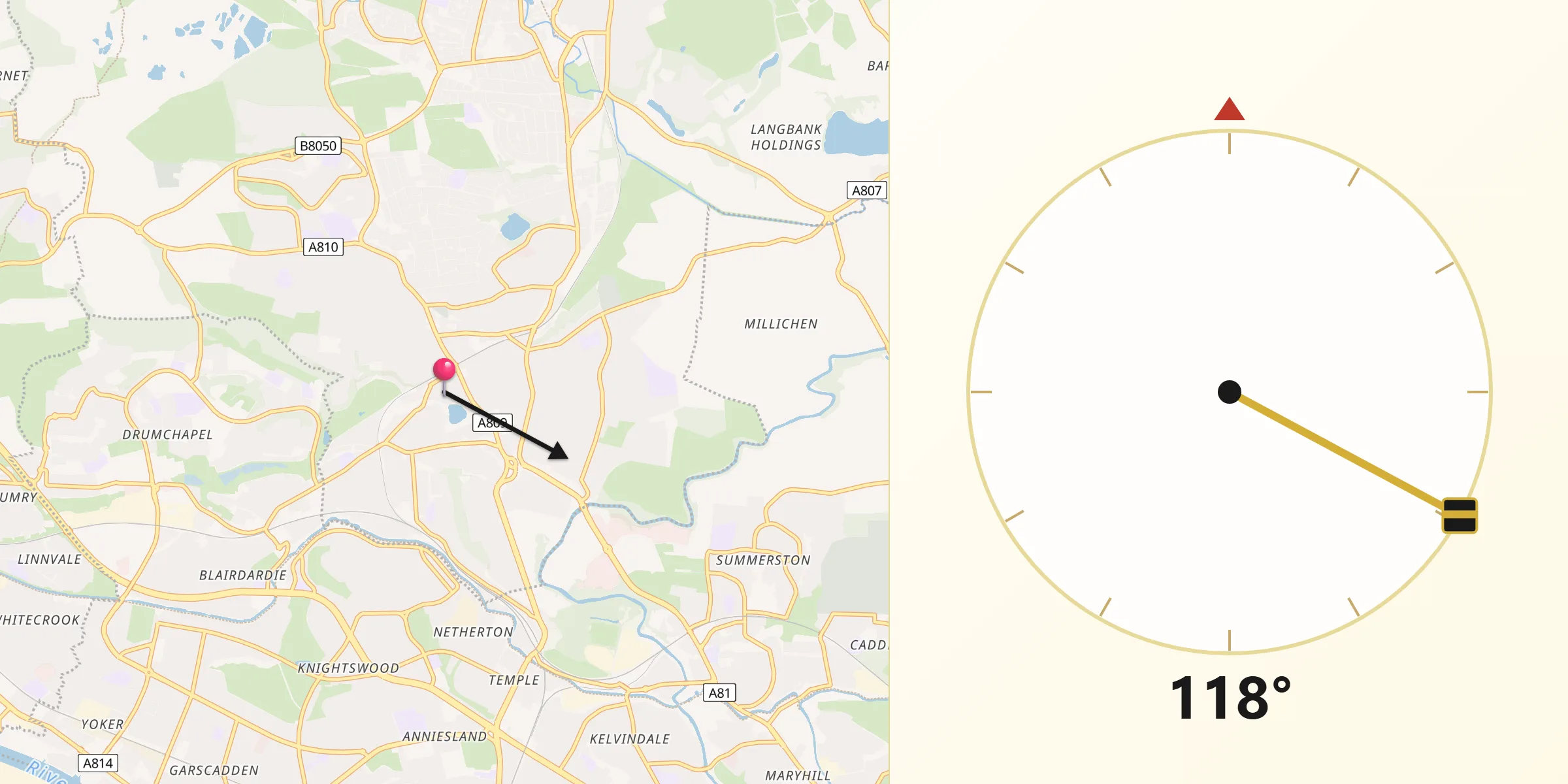 Qibla Direction from Bearsden