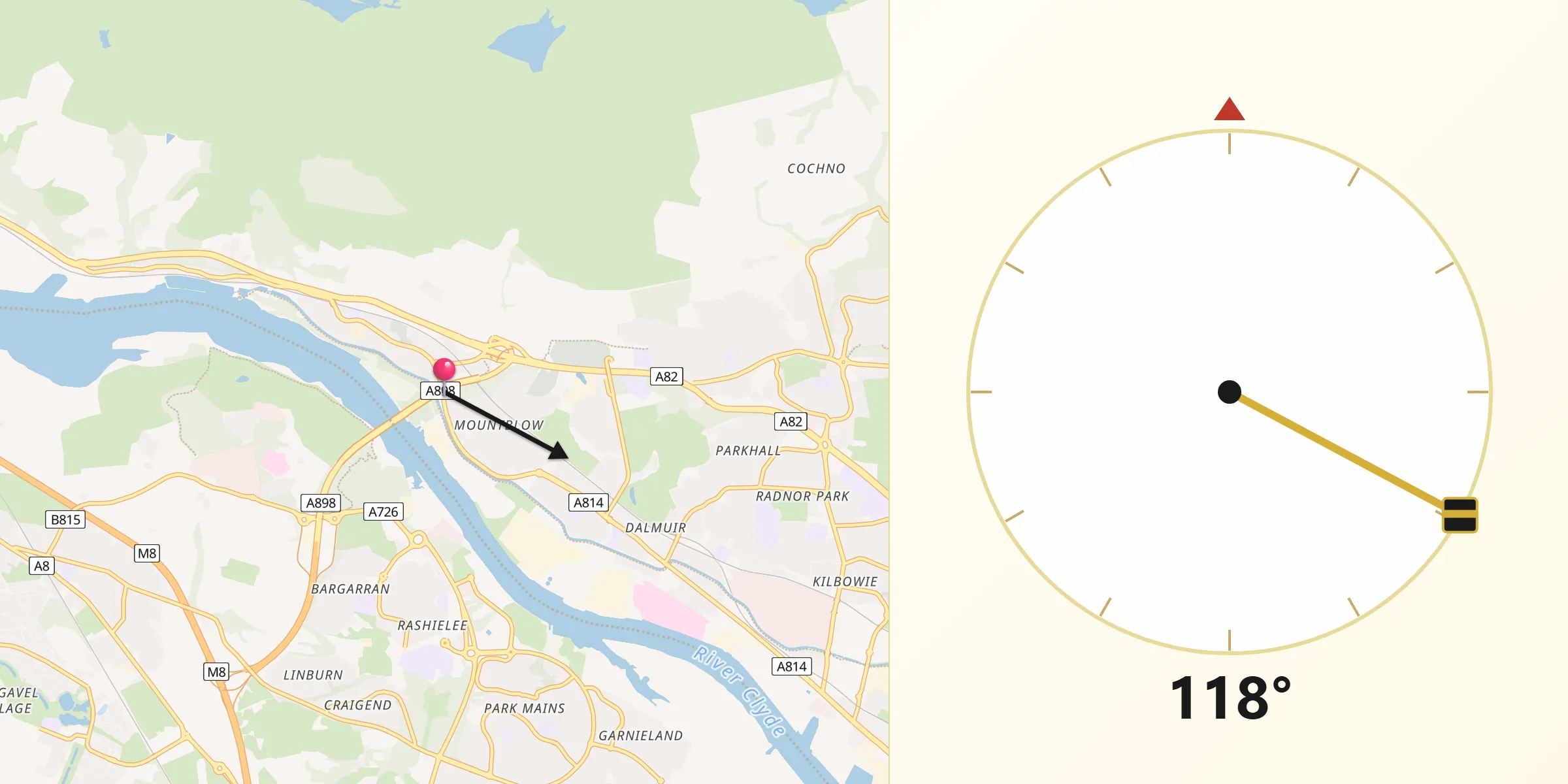 Qibla Direction from Old Kilpatrick