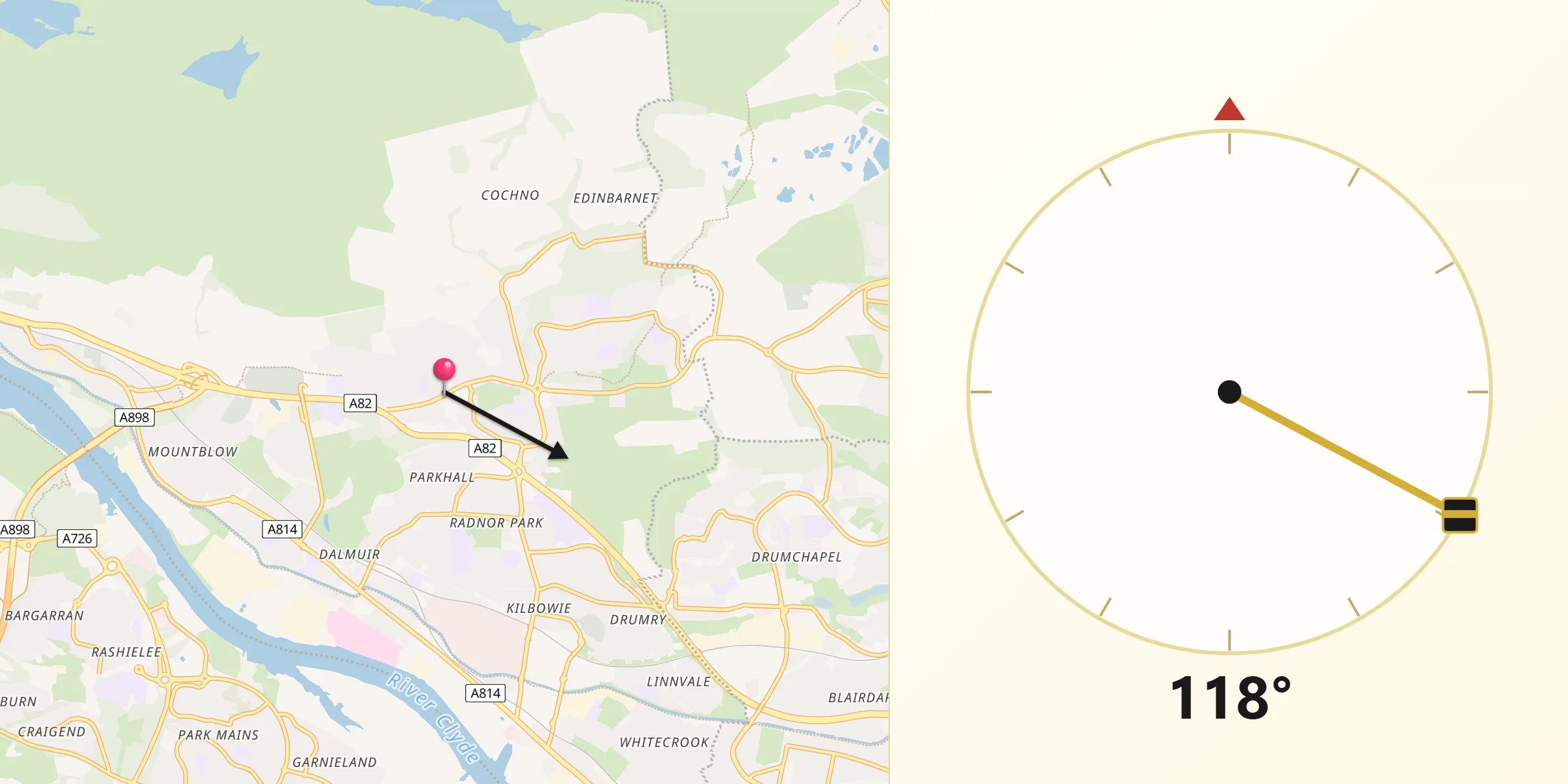 Qibla Direction from Duntocher
