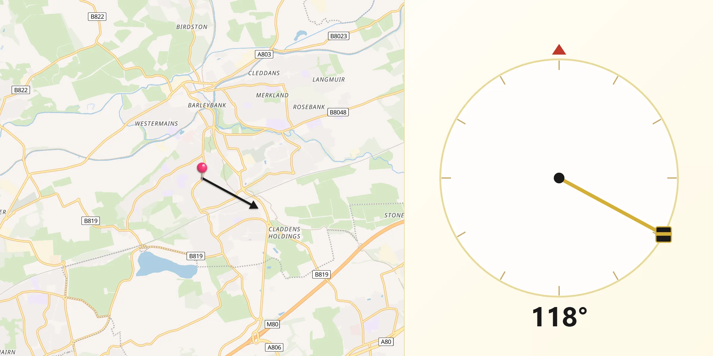 Qibla Direction from Lenzie