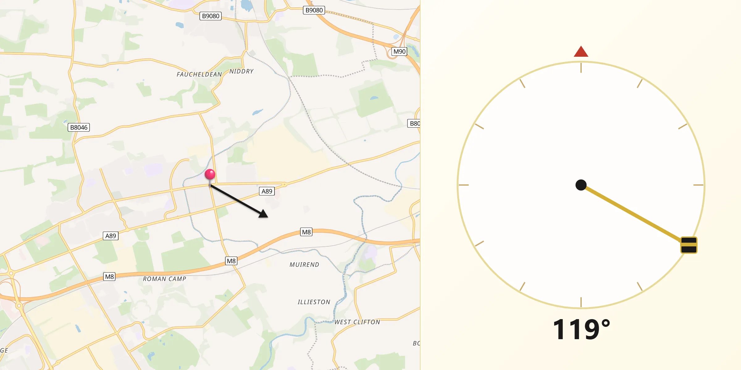 Qibla Direction from Broxburn