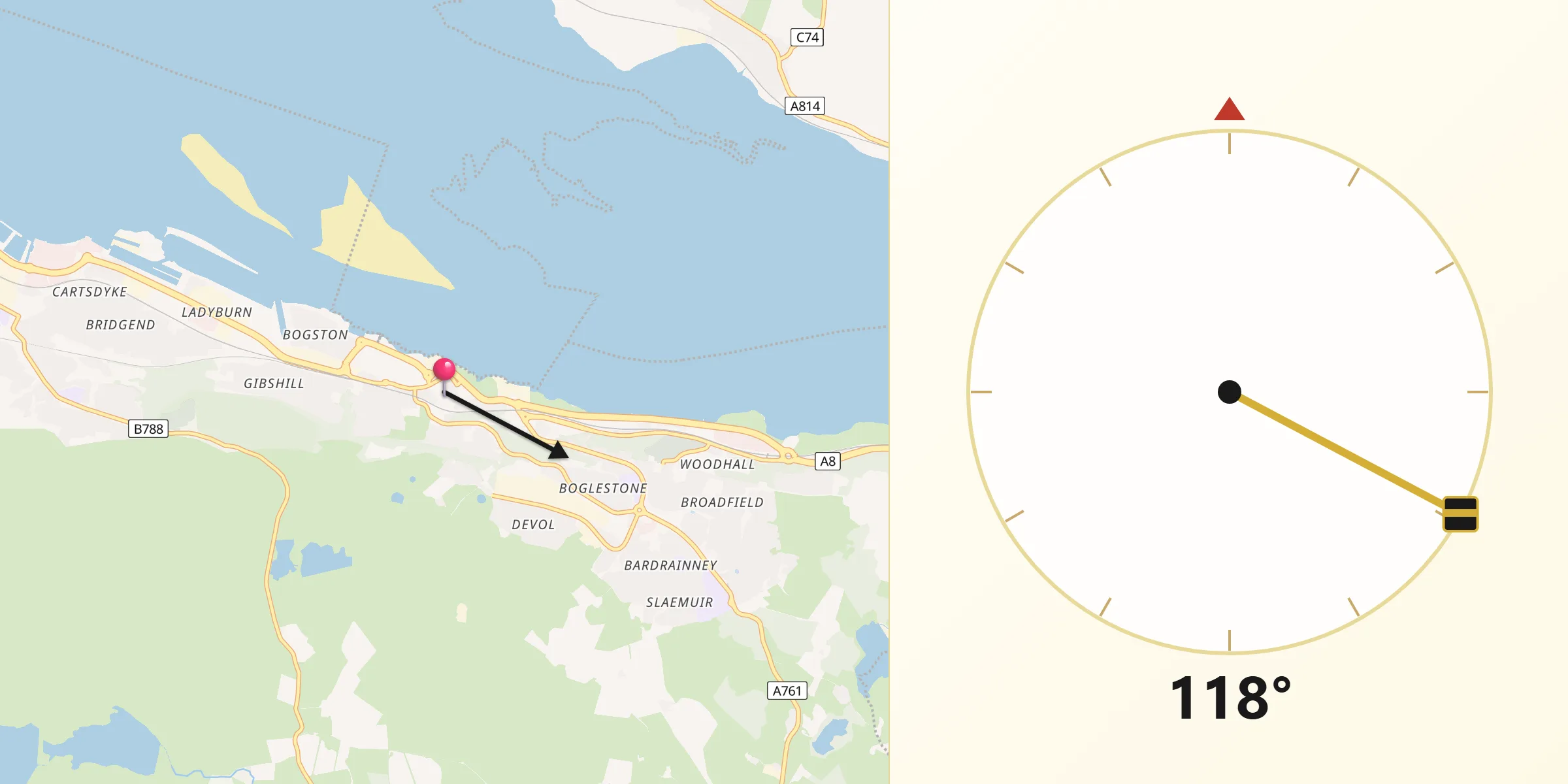 Qibla Direction from Port Glasgow