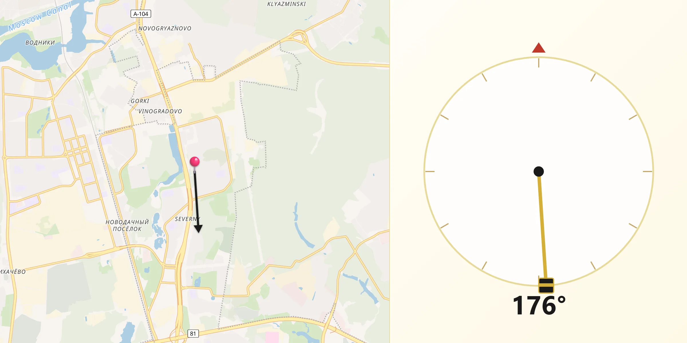 Направление Киблы из Северный