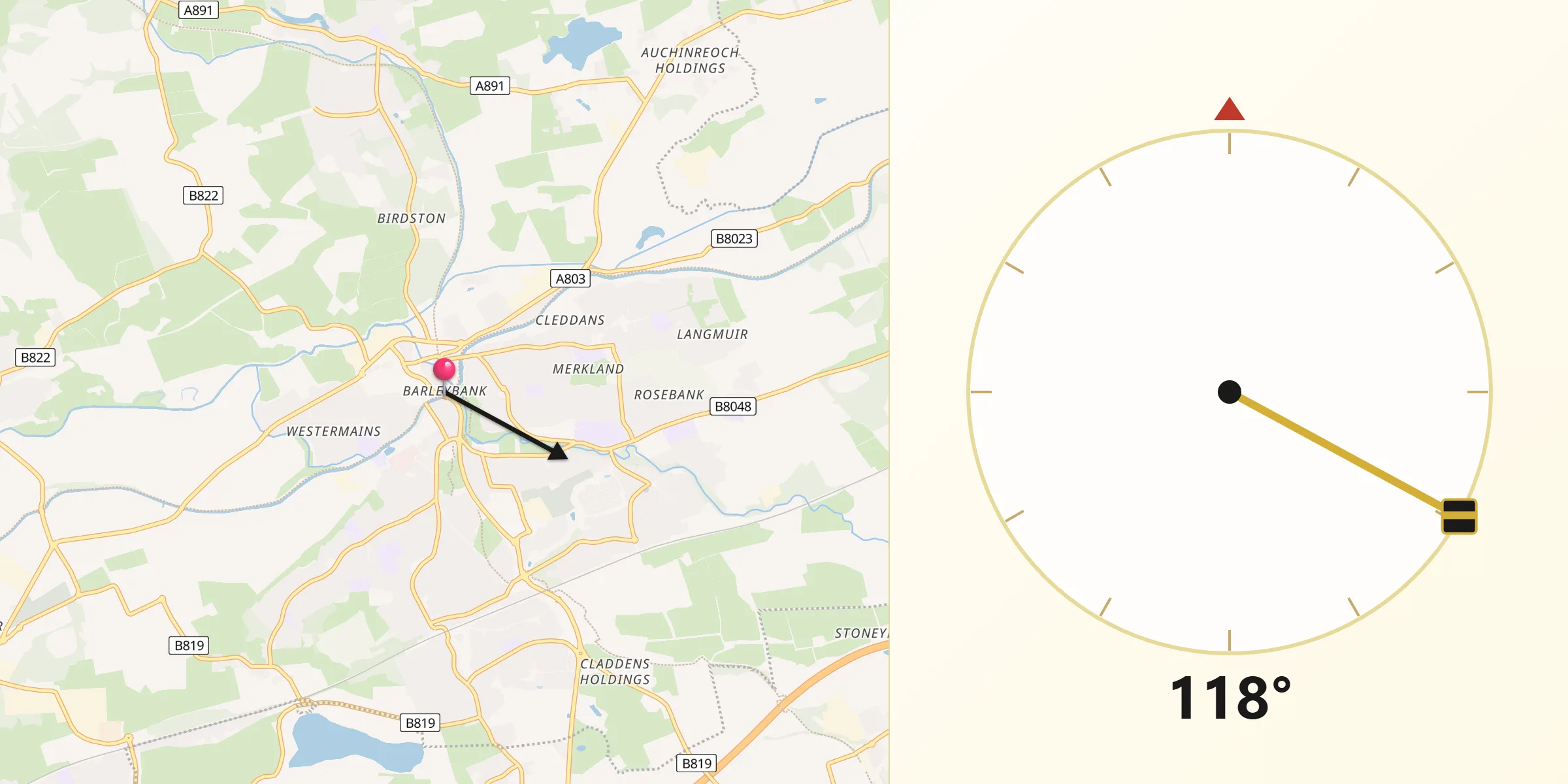 Qibla Direction from Kirkintilloch