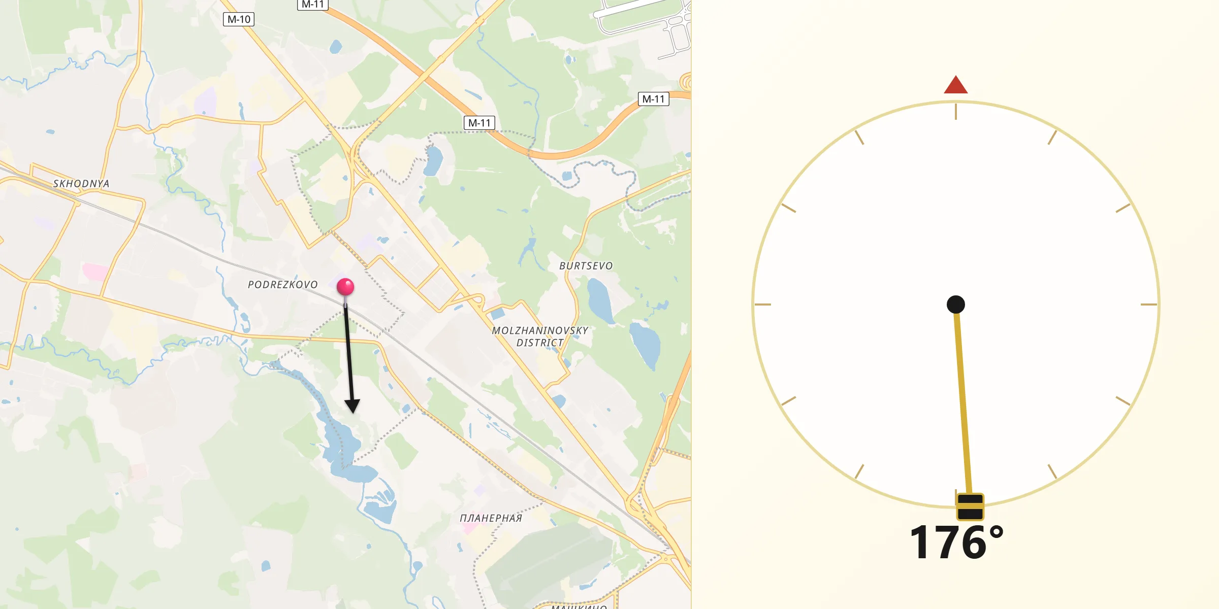 Направление Киблы из Novopodrezkovo