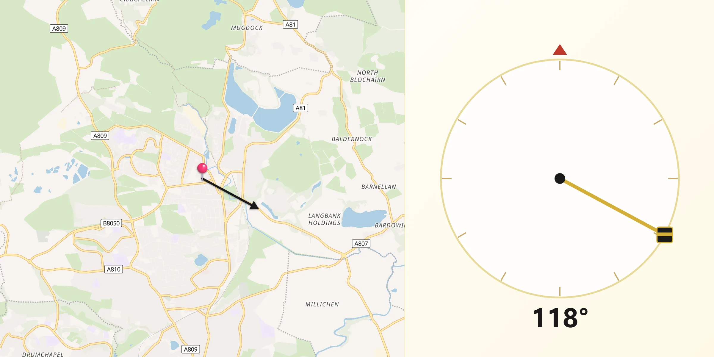Qibla Direction from Milngavie
