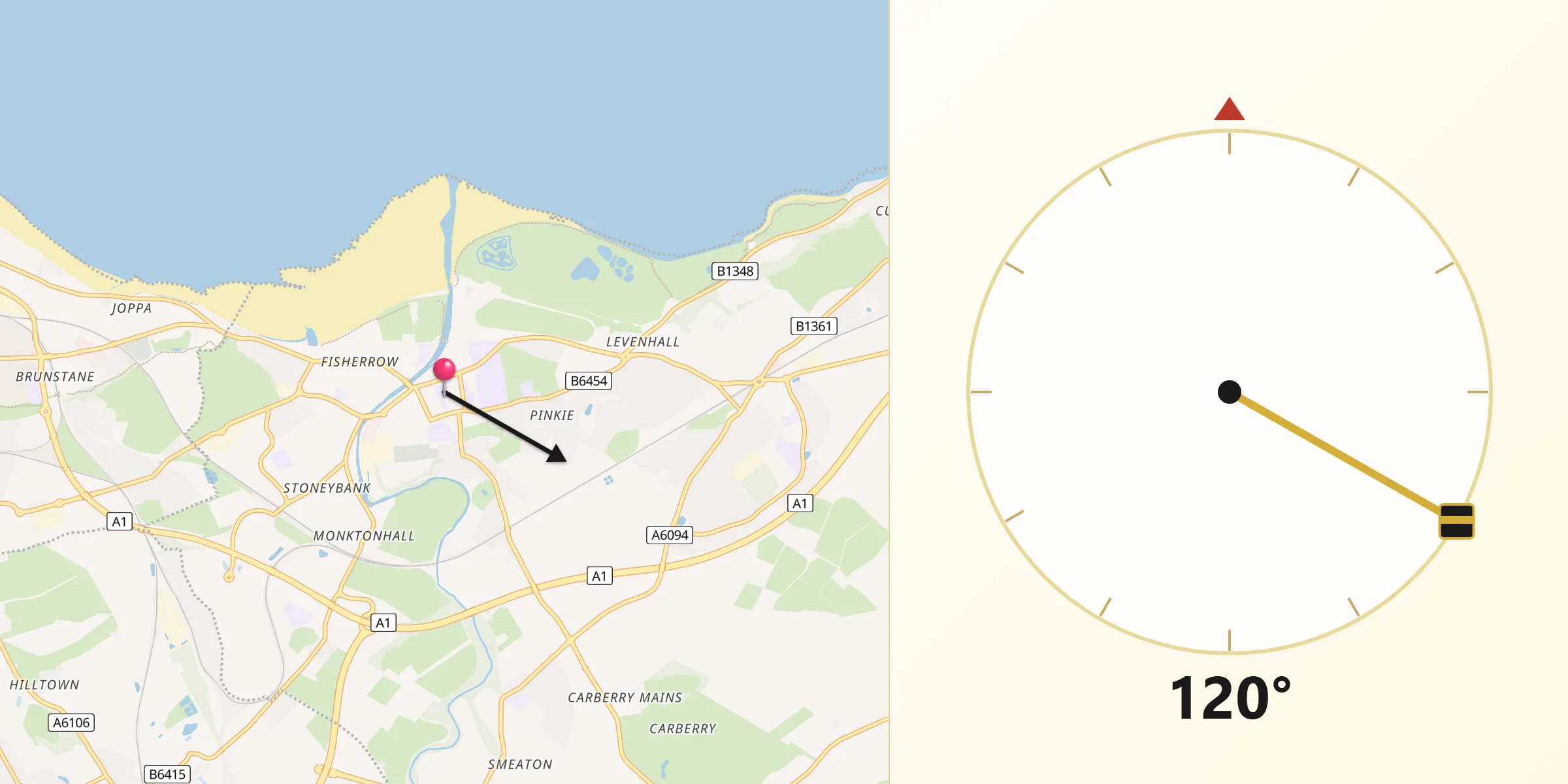 Qibla Direction from Musselburgh