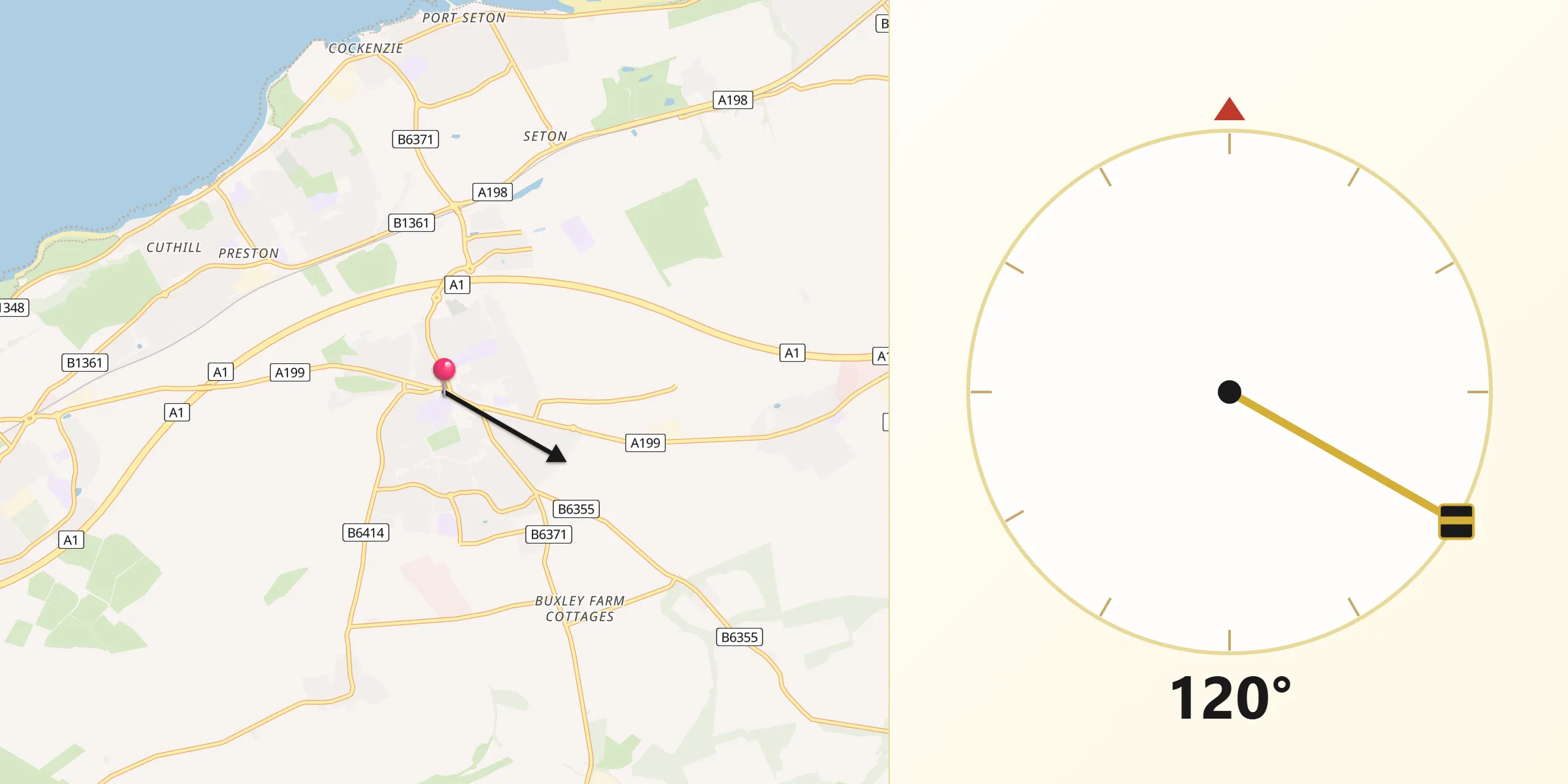 Qibla Direction from Tranent