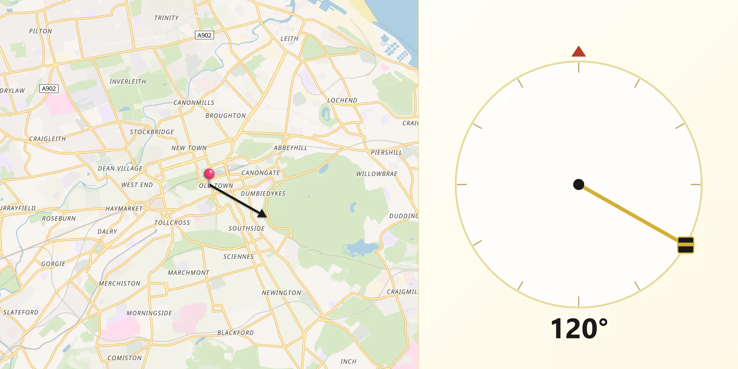 Qibla Direction from City of Edinburgh