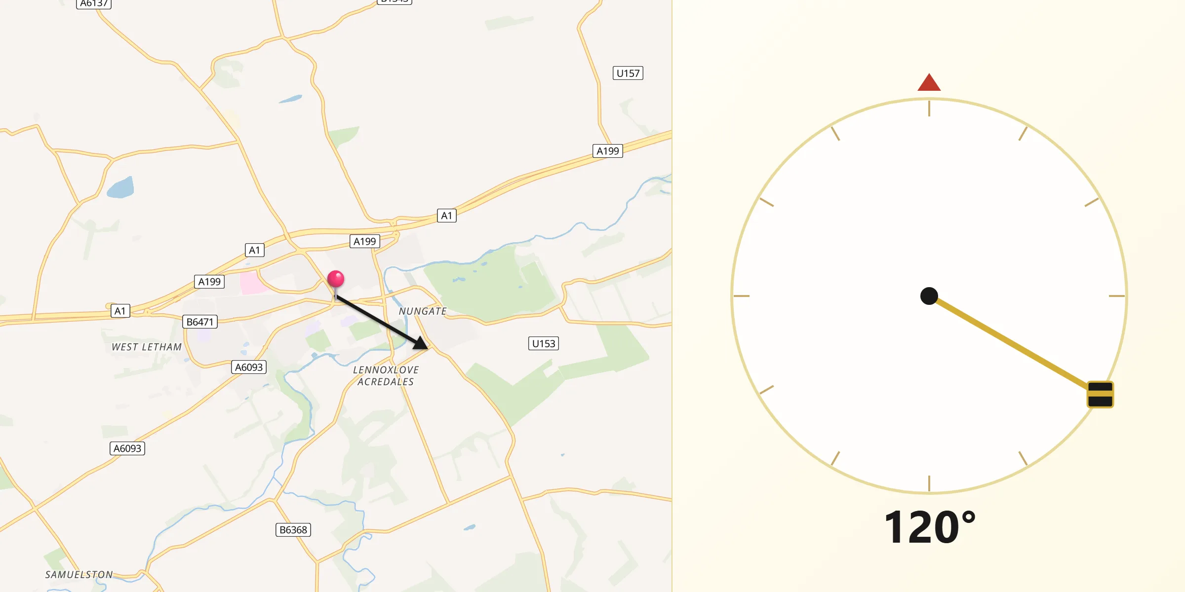 Qibla Direction from Haddington