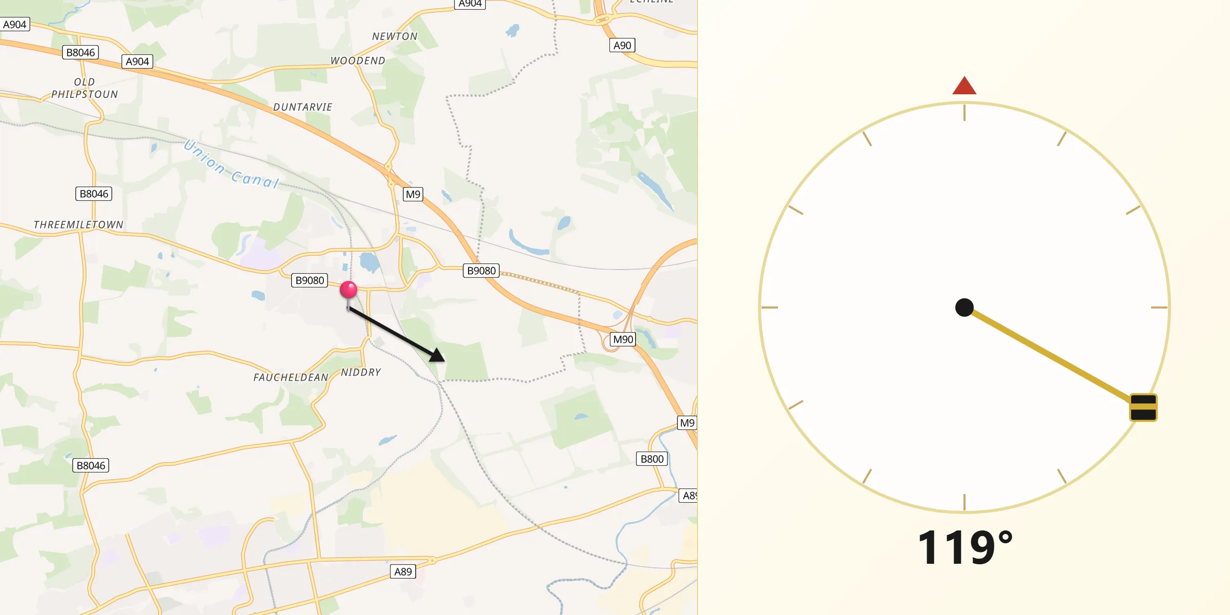 Qibla Direction from Winchburgh