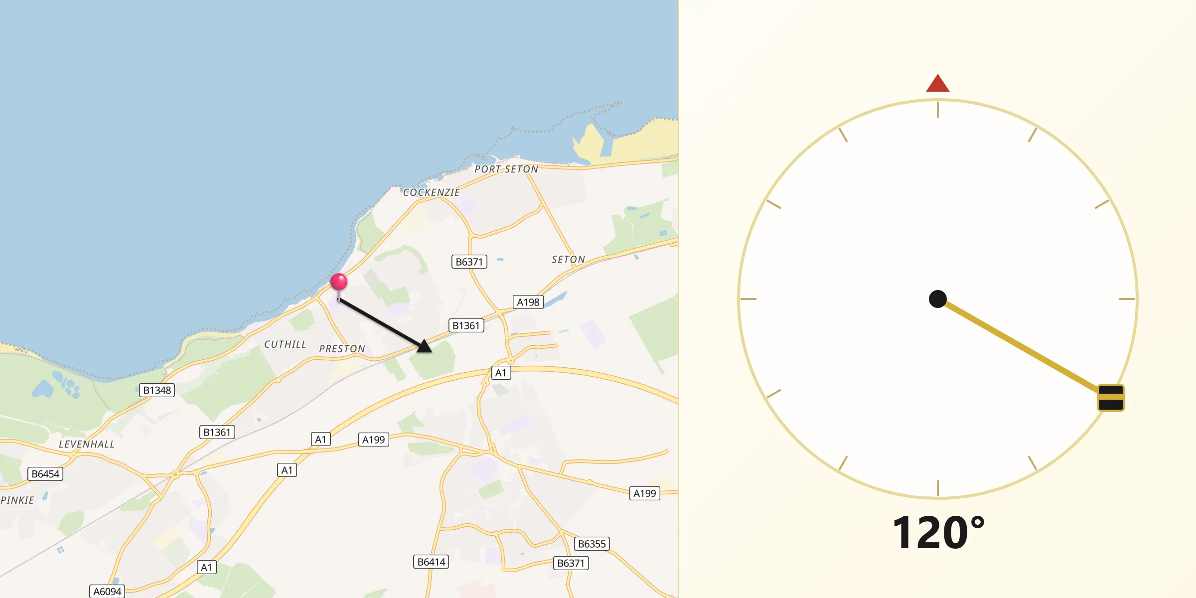Qibla Direction from Prestonpans