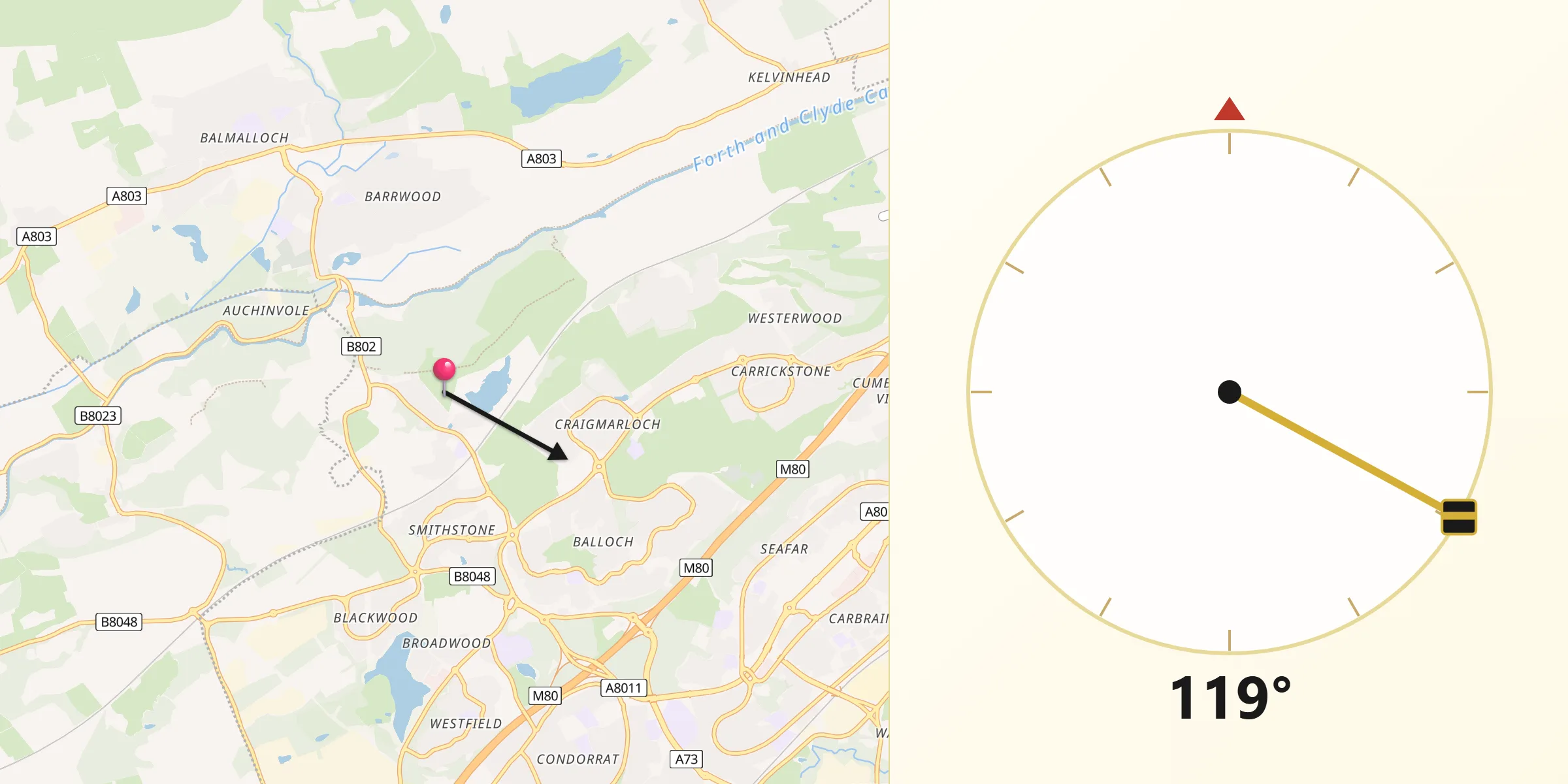 Qibla Direction from Croy