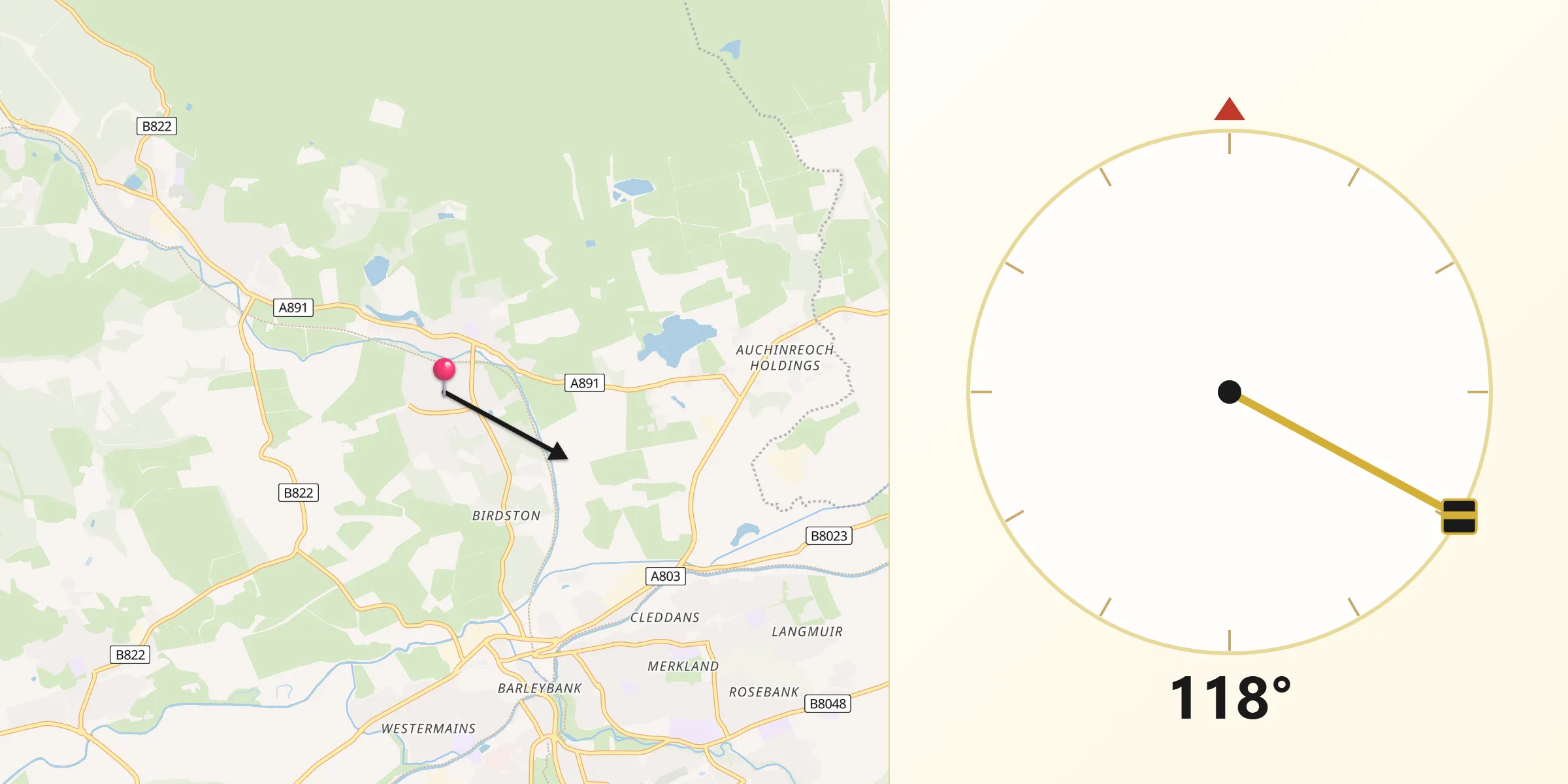 Qibla Direction from Milton of Campsie