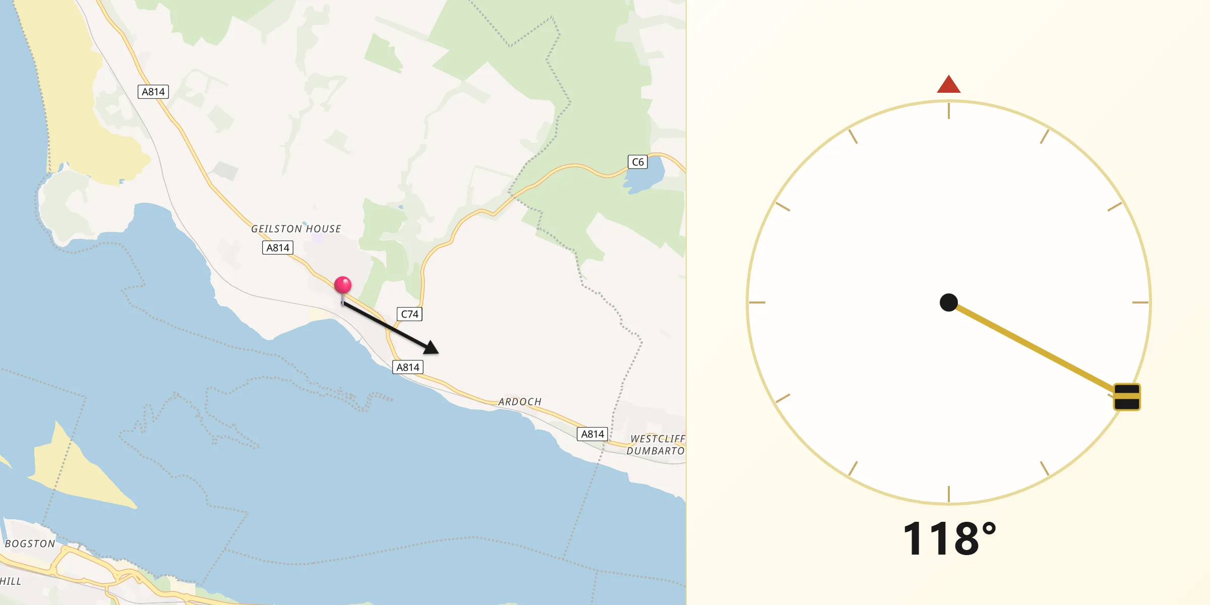 Qibla Direction from Cardross