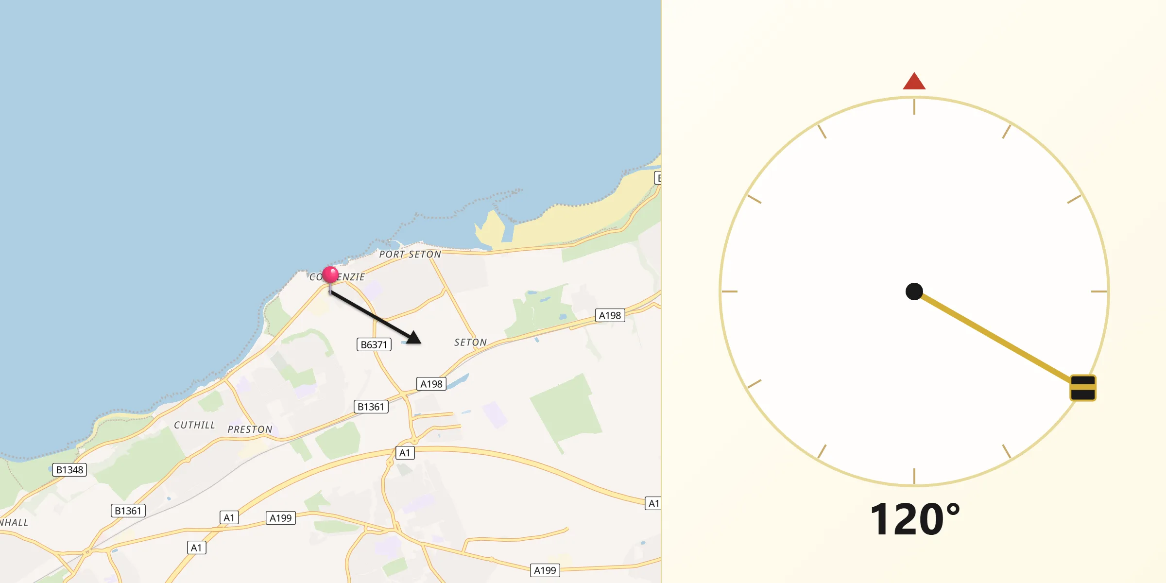 Qibla Direction from Cockenzie