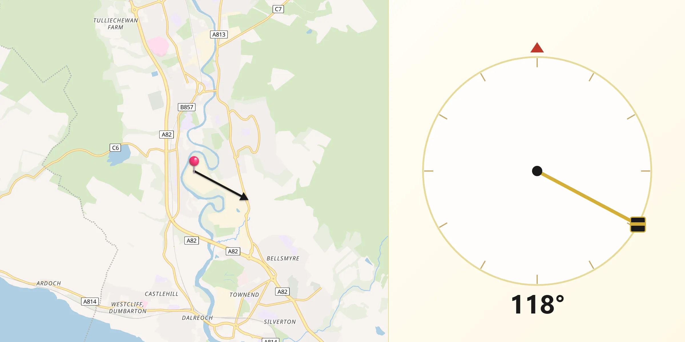 Qibla Direction from Vale of Leven