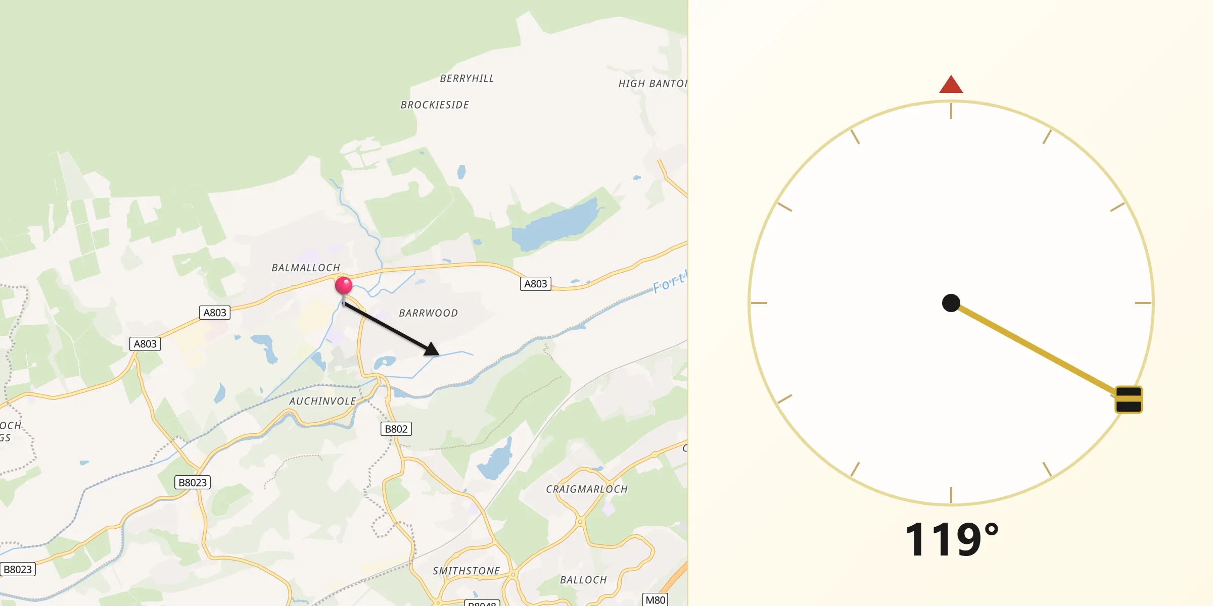 Qibla Direction from Kilsyth