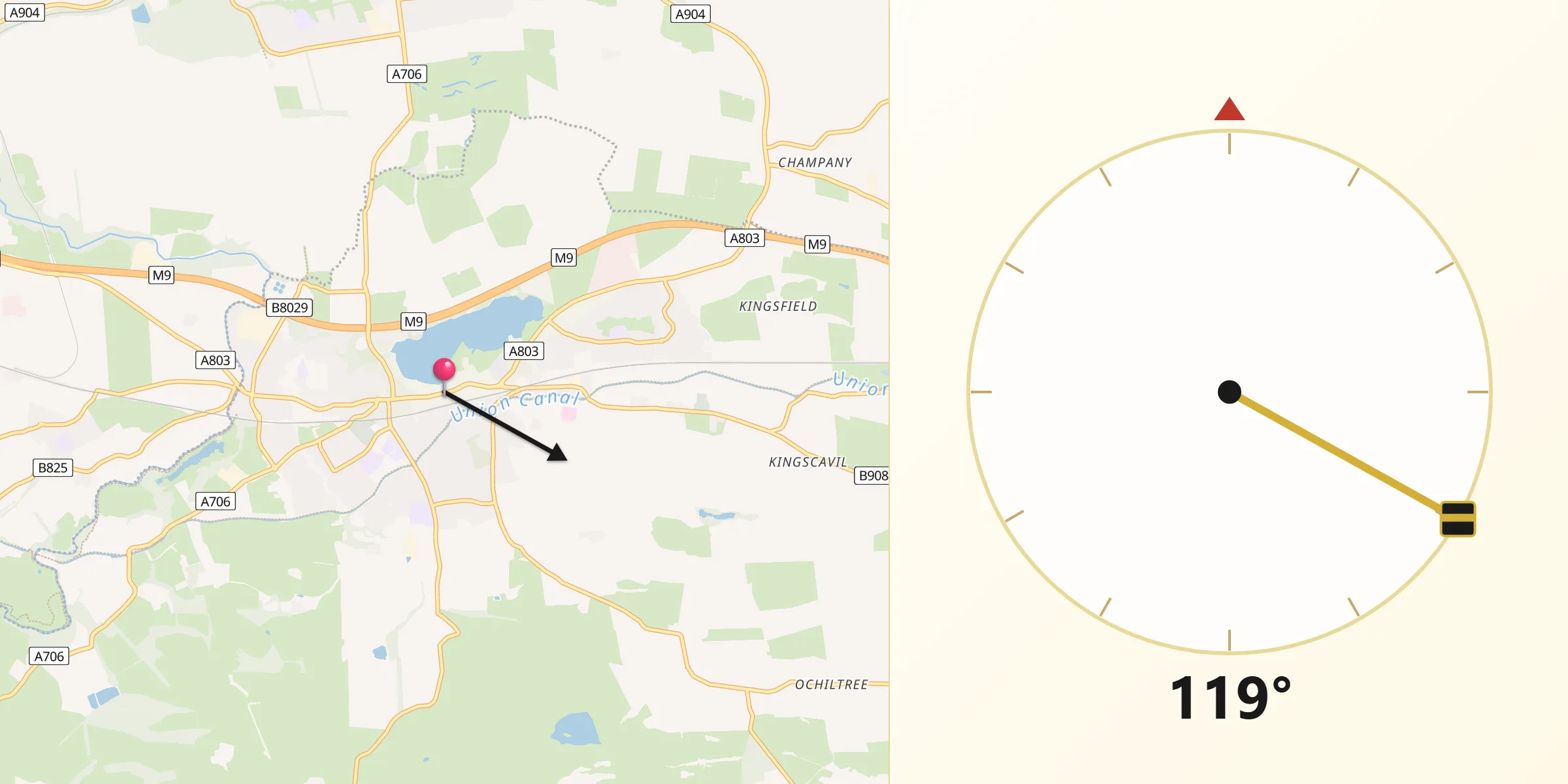 Qibla Direction from Linlithgow