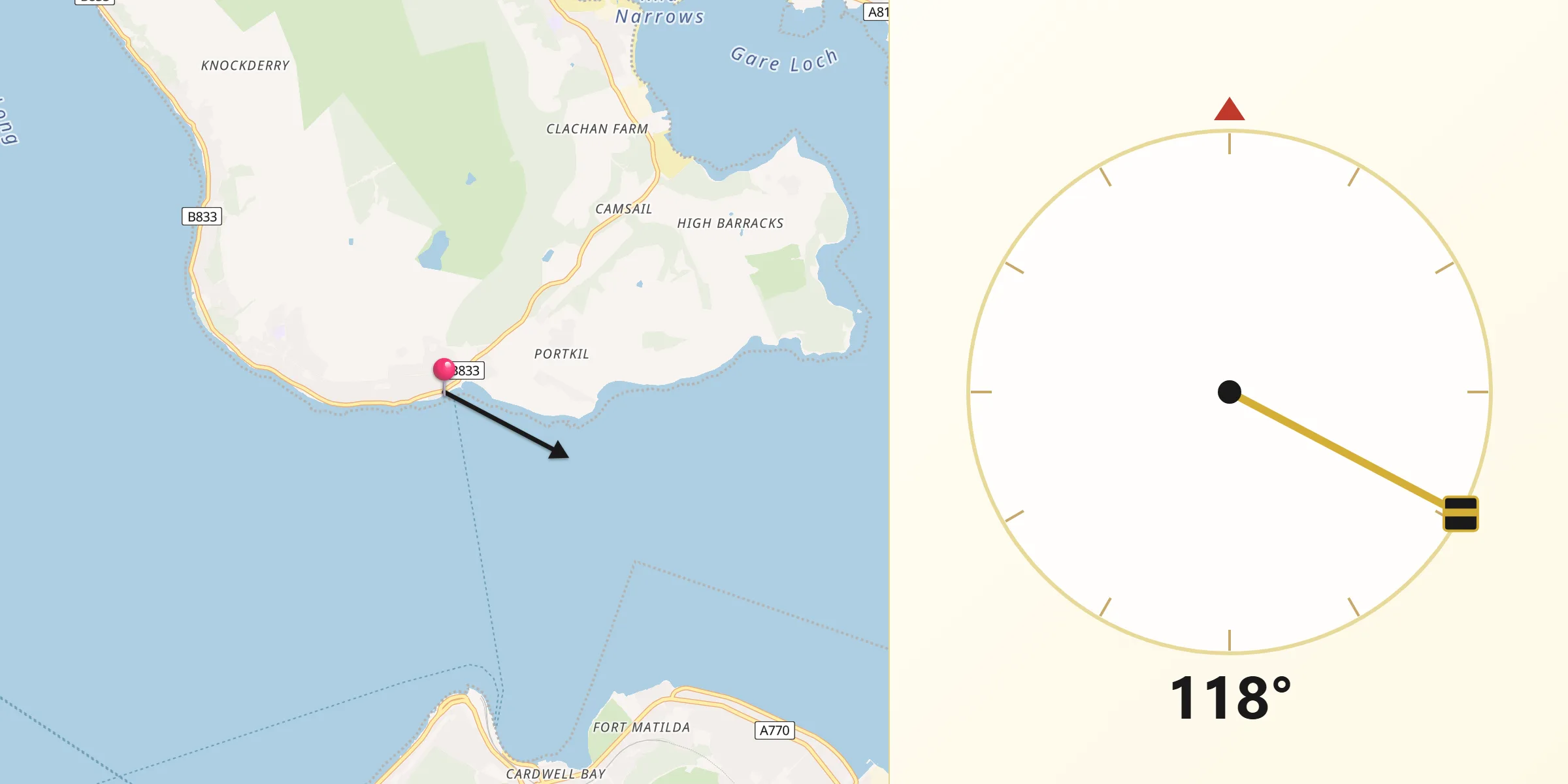Qibla Direction from Kilcreggan