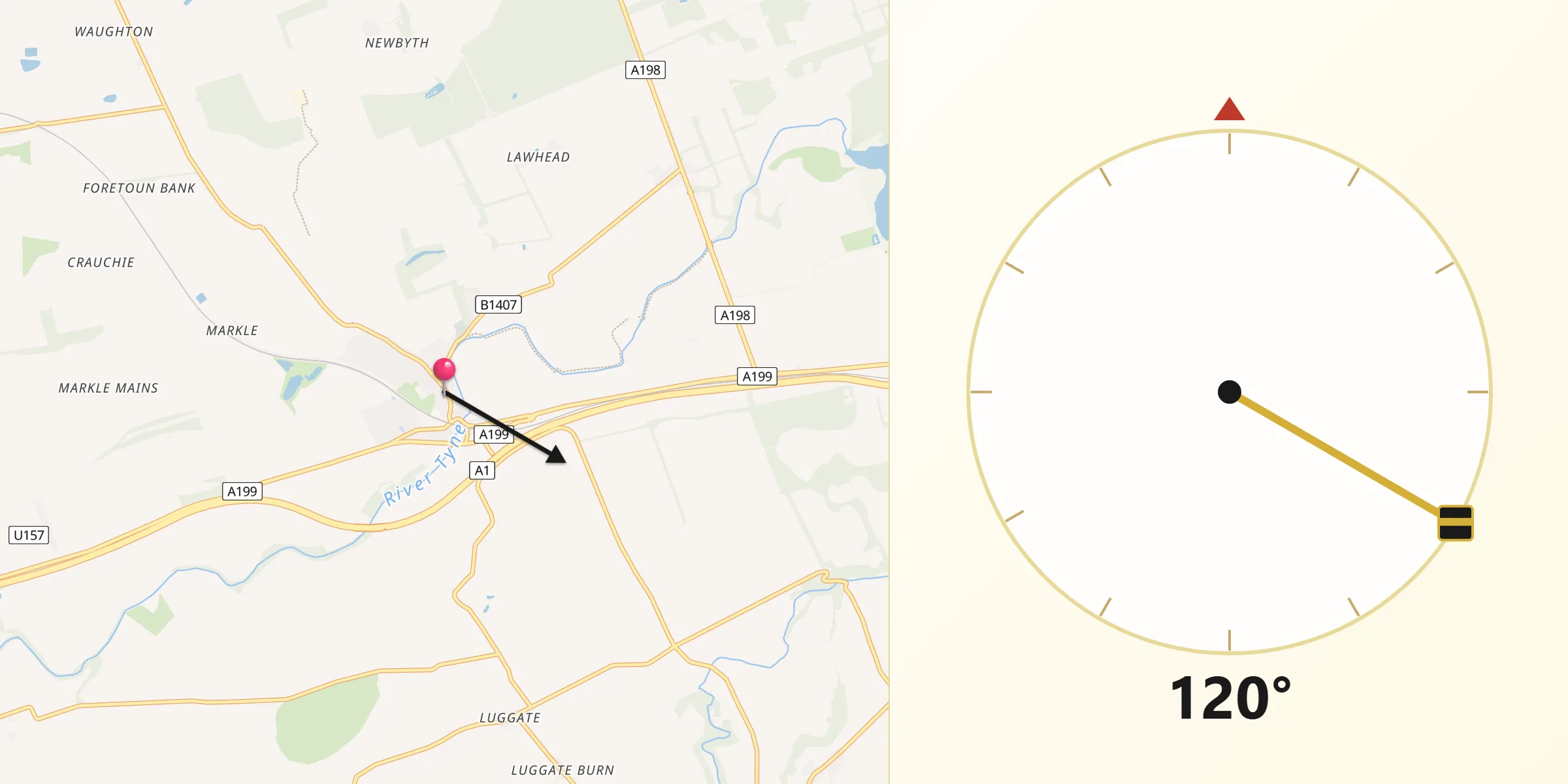 Qibla Direction from East Linton