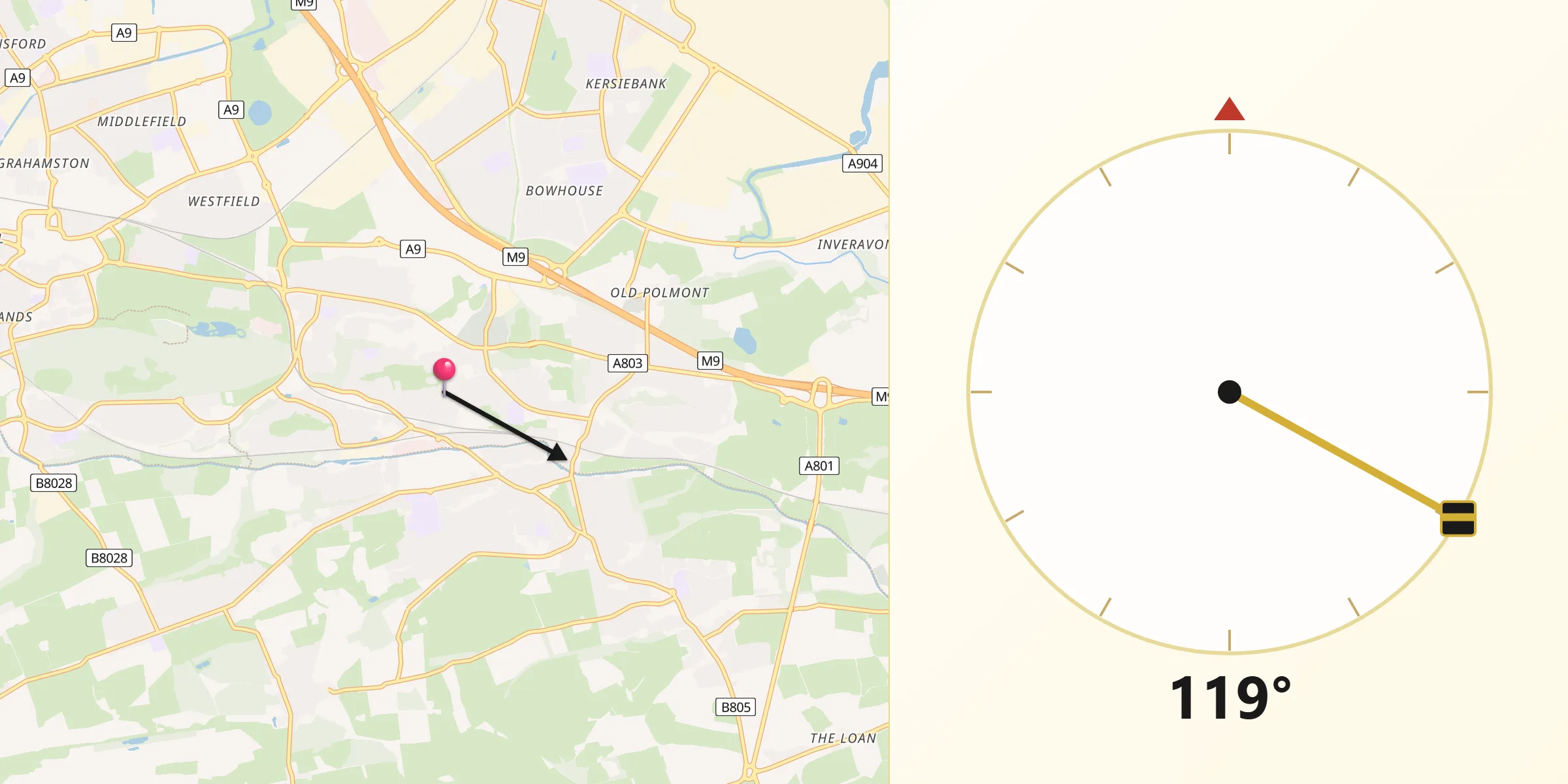 Qibla Direction from Redding