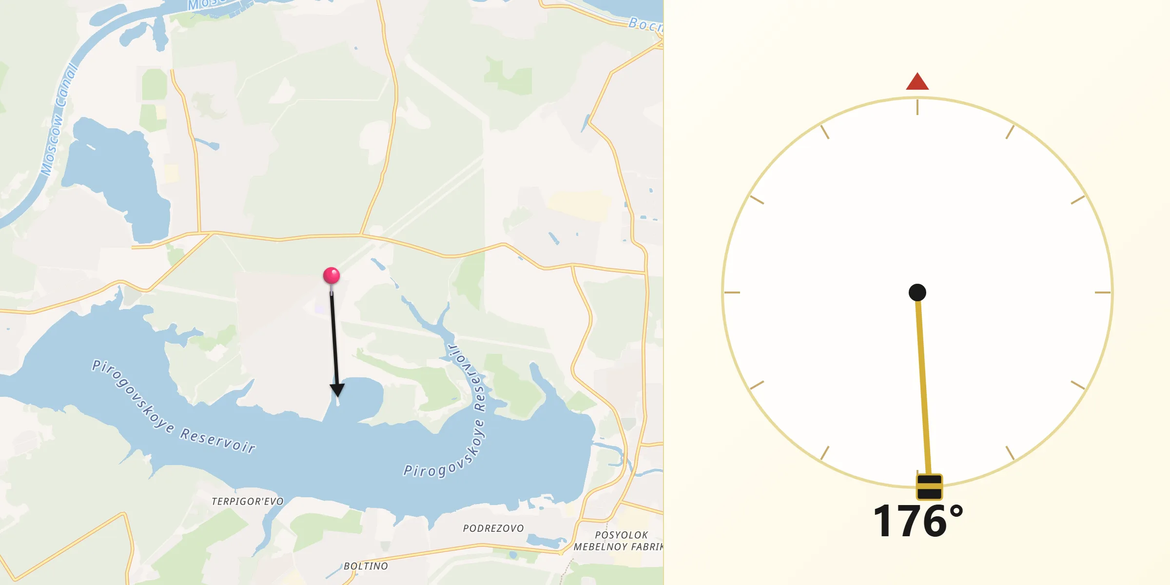Направление Киблы из Klyazminskoe Reservoir